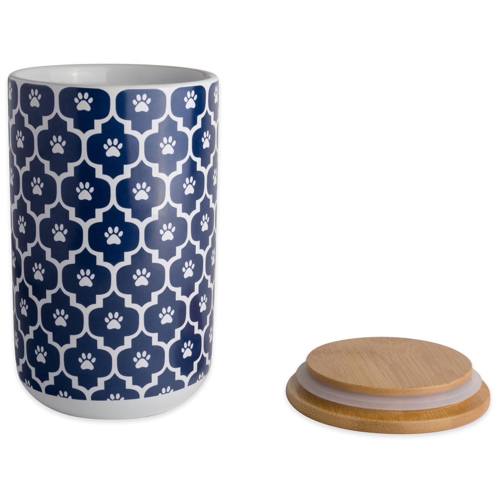 nautical blue lattice paw print pet treat canister 4.5 cup capacity