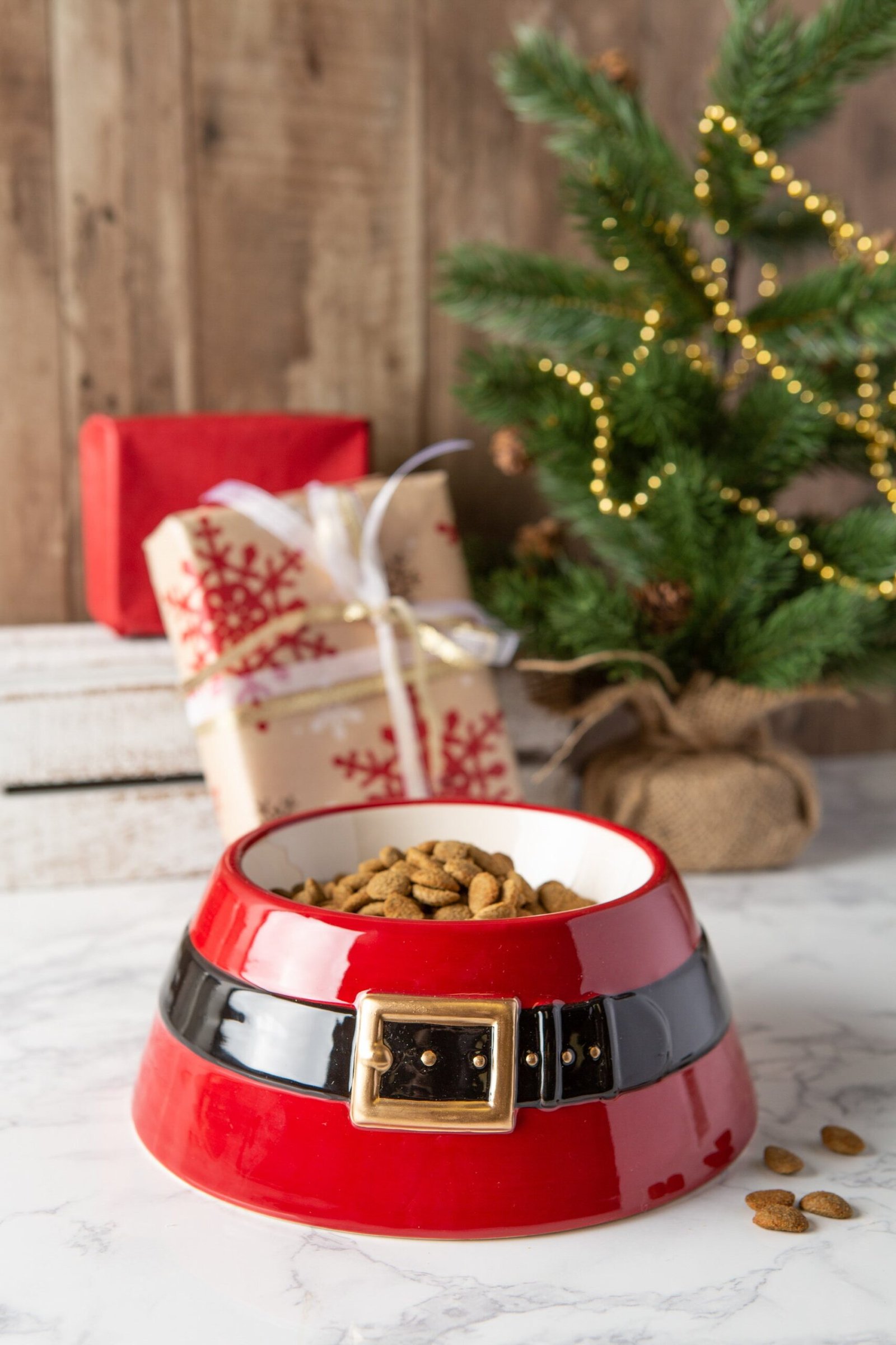 ceramic santa claus single pet bowl, 8x3.25"