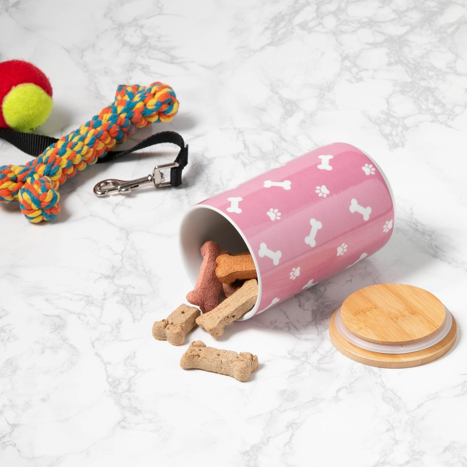 rose bone & paw print pet treat canister 4.5 cup capacity