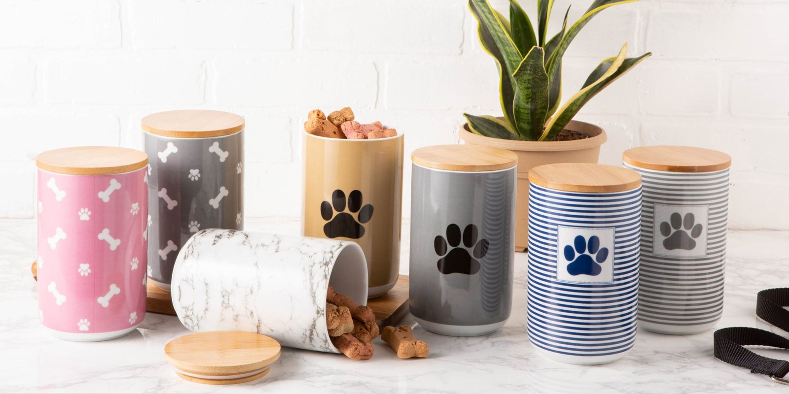 rose bone & paw print pet treat canister 4.5 cup capacity