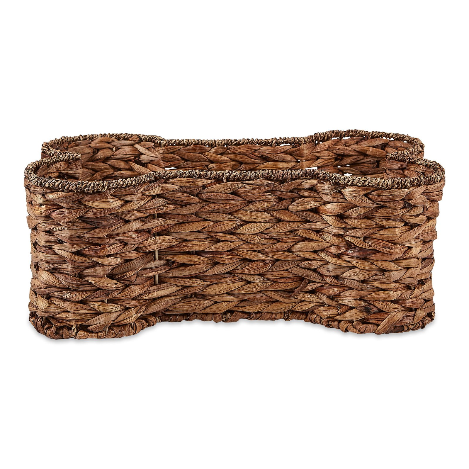 bone dry hyacinth pet storage basket, bone shaped, brown, small 17.75x11x7.5"