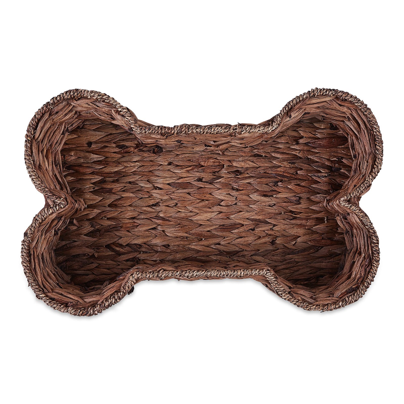 bone dry hyacinth pet storage basket, bone shaped, brown, small 17.75x11x7.5"