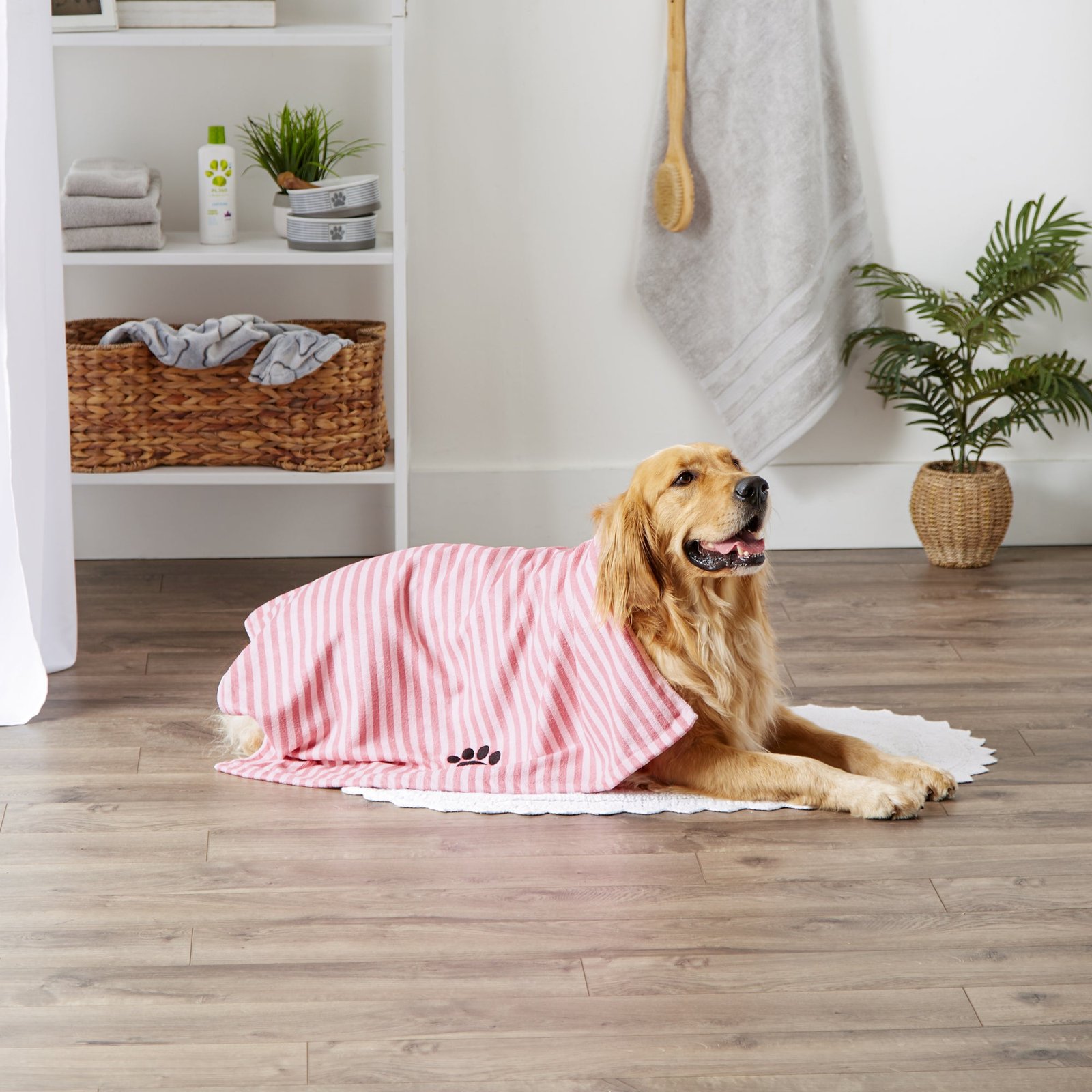 bone dry stripe pet towel, absorbent microfiber, rose. large 41x23.5"
