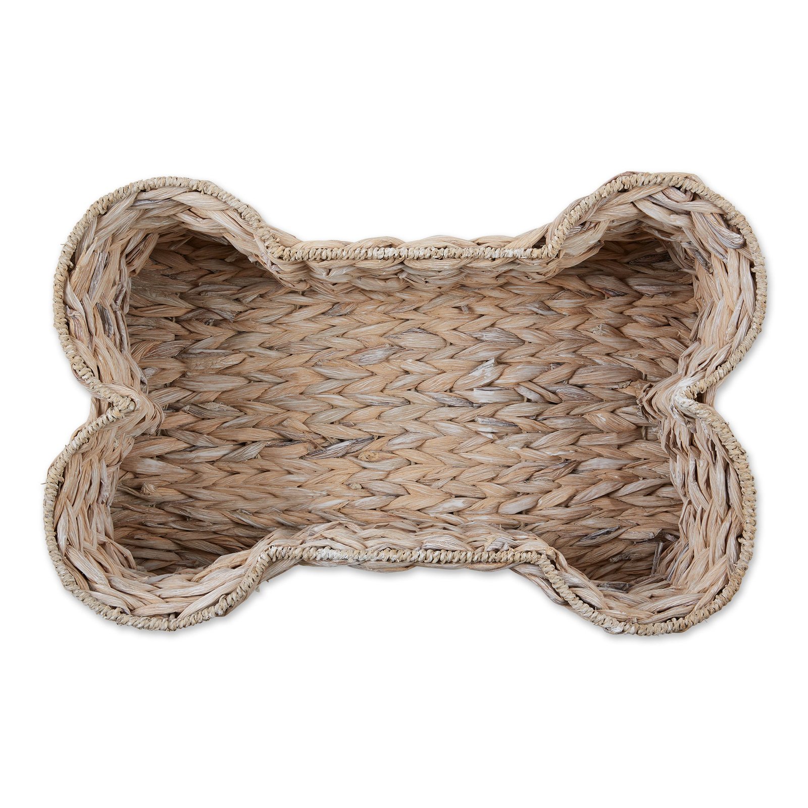 bone dry hyacinth pet storage basket, bone shaped, white wash, large 24x15x9"