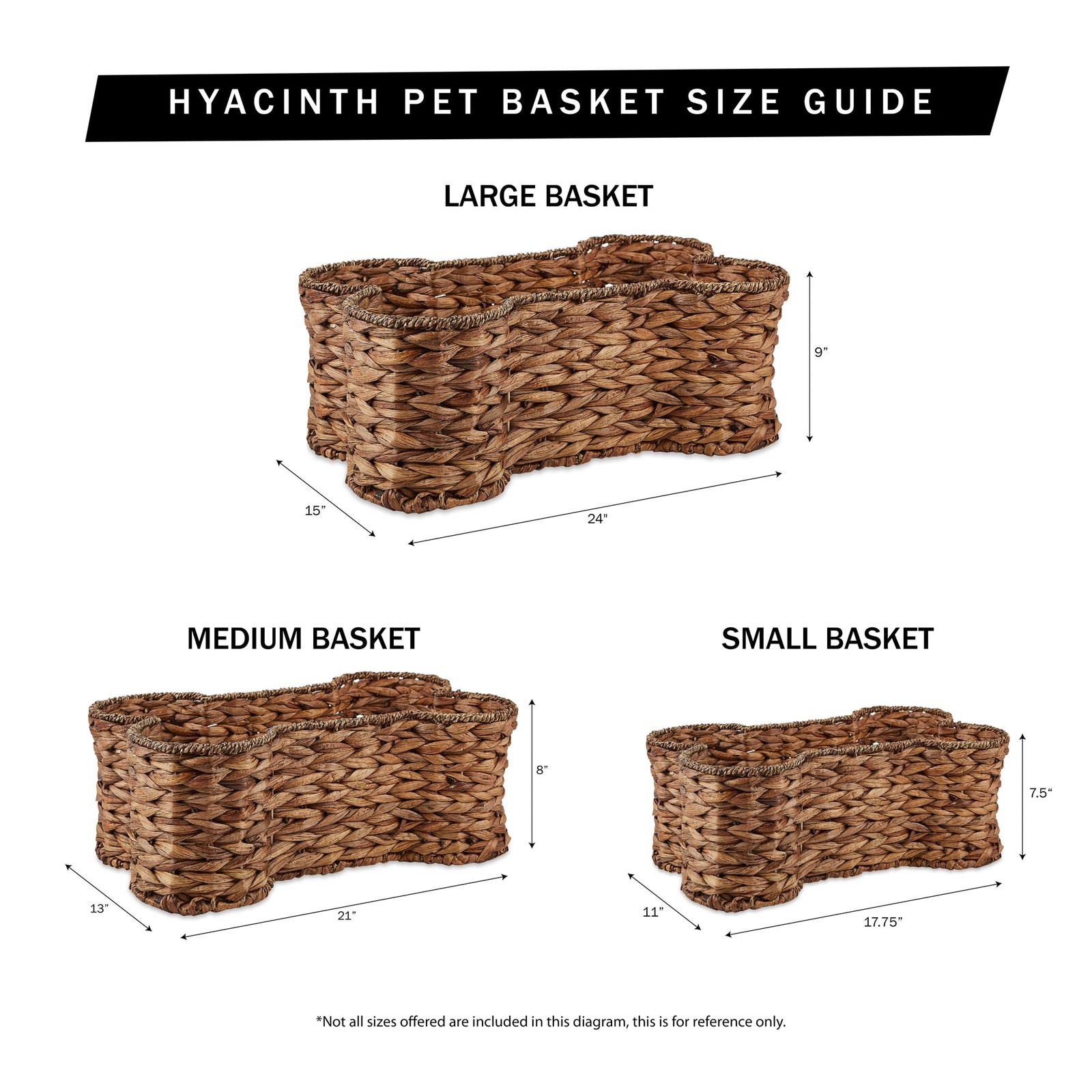 hyacinth pet storage basket, bone shaped, dark brown, small 17.75x11x7.5"
