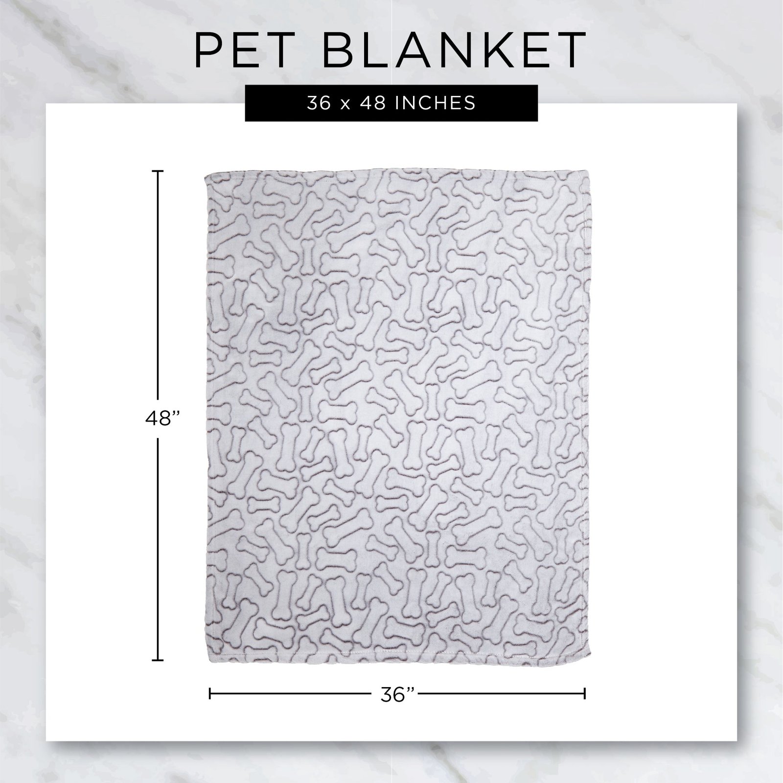 bone dry fleece pet blanket, embossed bone print, black 36x48"