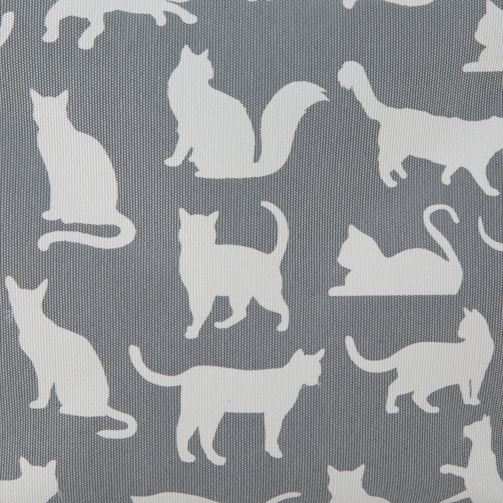 collapsible pet storage bin, cat's meow print, gray, small round 9x12"