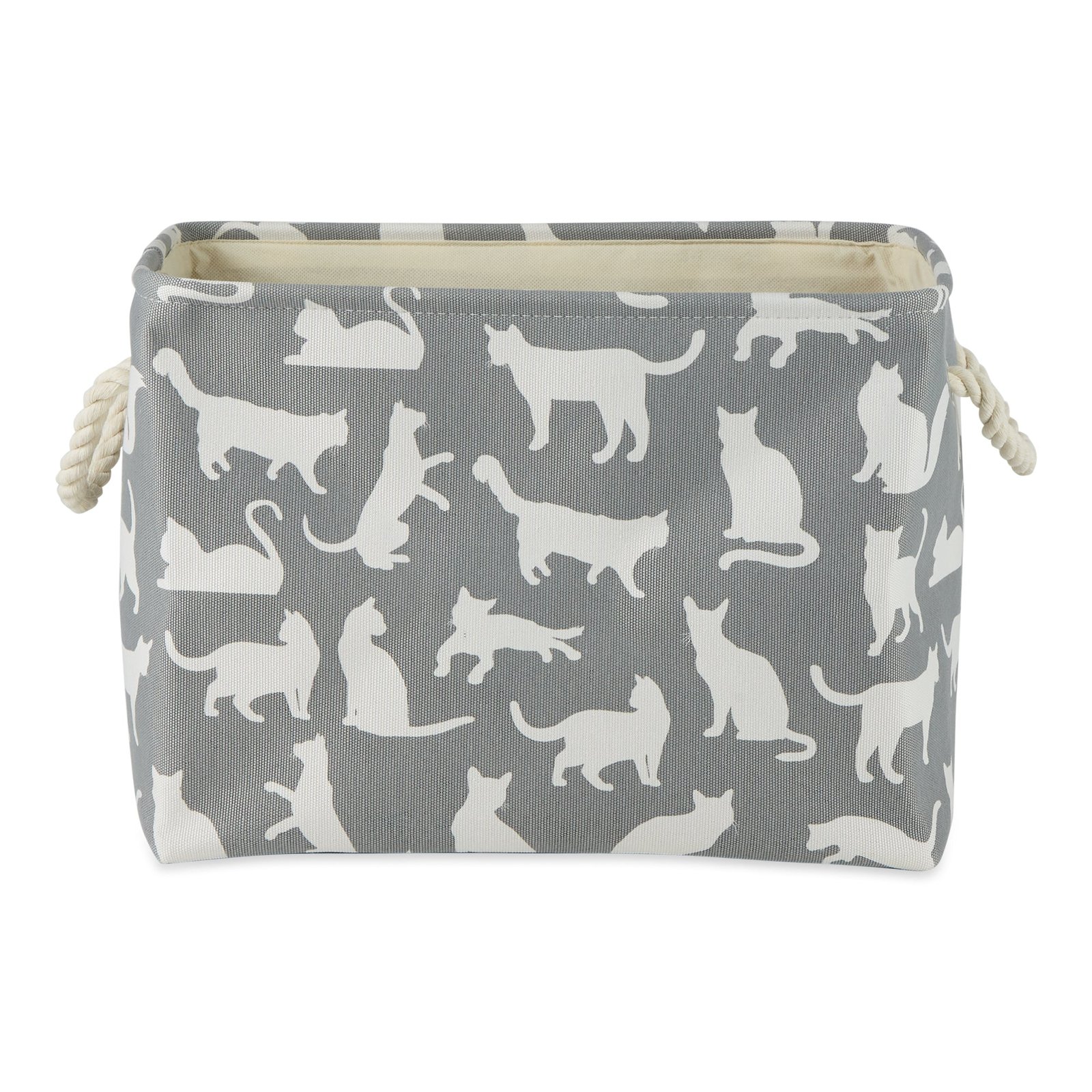 polyester pet bin cats meow gray rectangle large 17.5x12x15