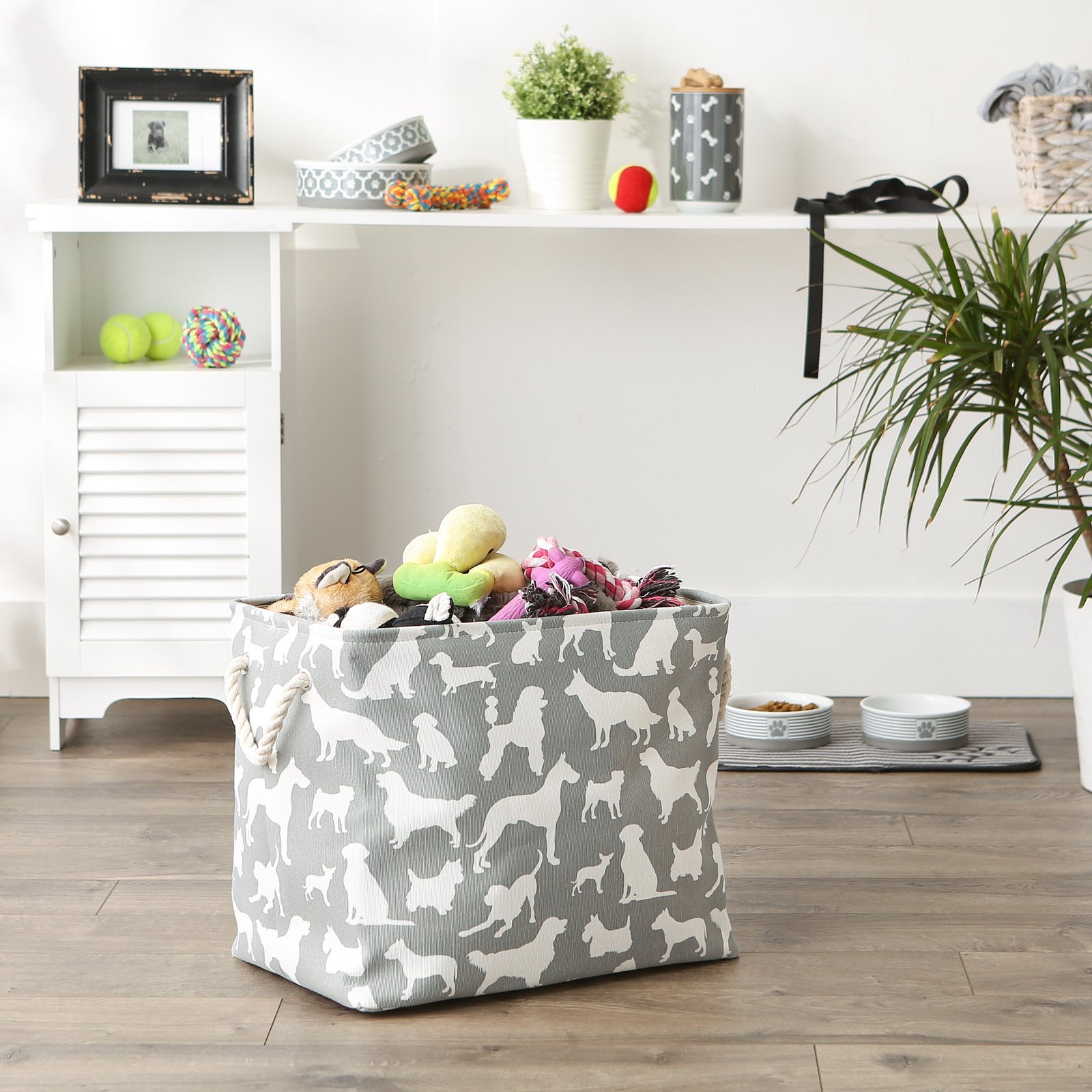 polyester pet bin dog show gray rectangle large 17.5x12x15