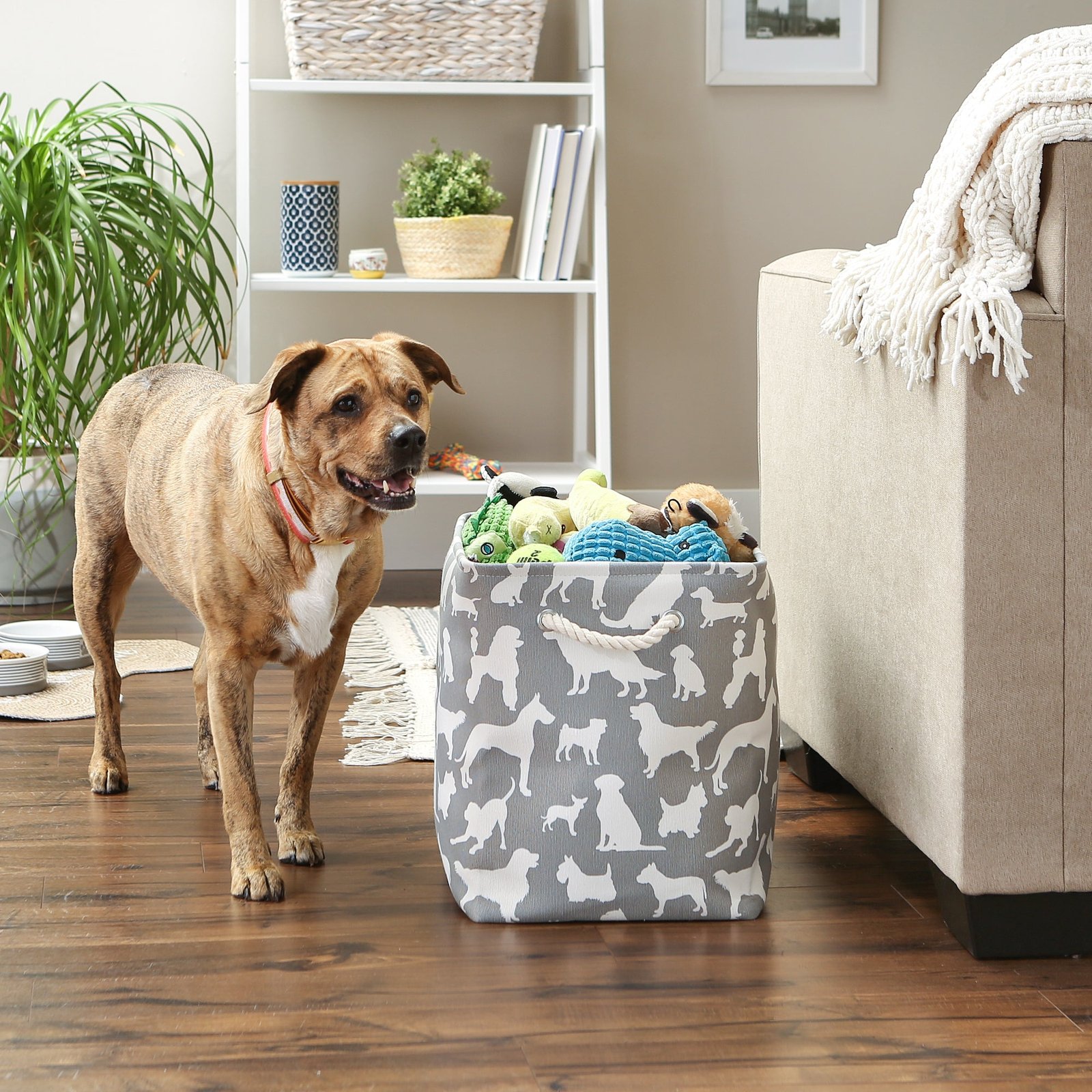 polyester pet bin dog show gray rectangle large 17.5x12x15