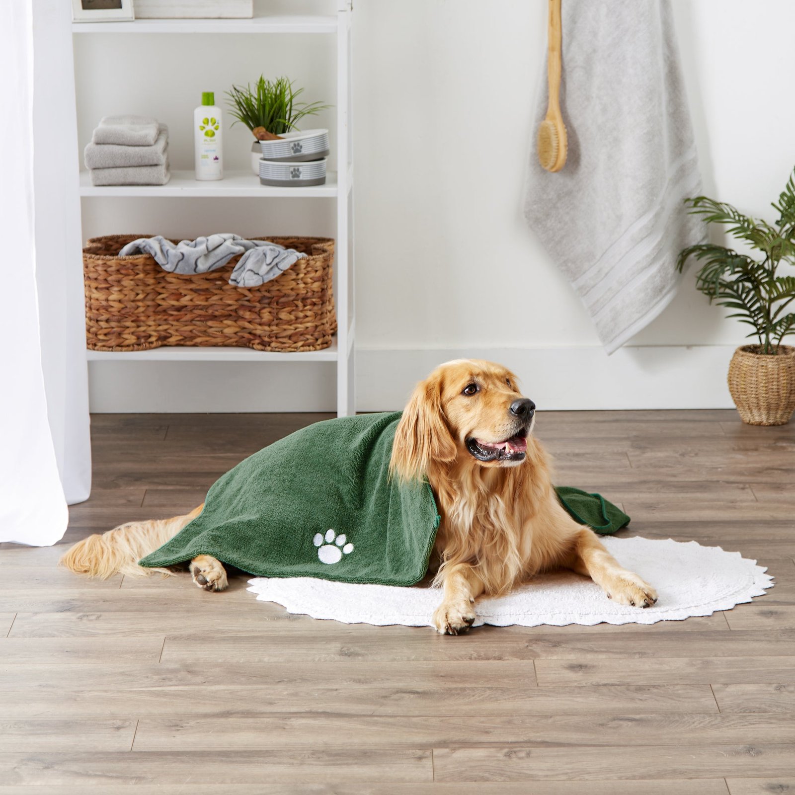 bone dry large pet towel, absorbent microfiber, hunter green, 41x23.5"
