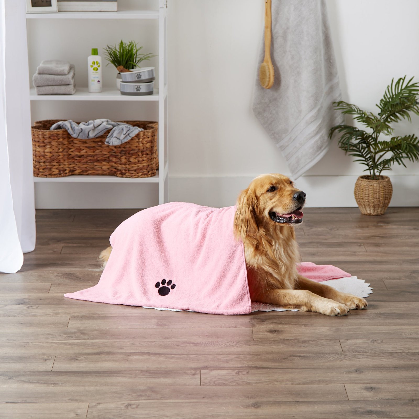 bone dry large pet towel, absorbent microfiber, pink, 41x23.5"