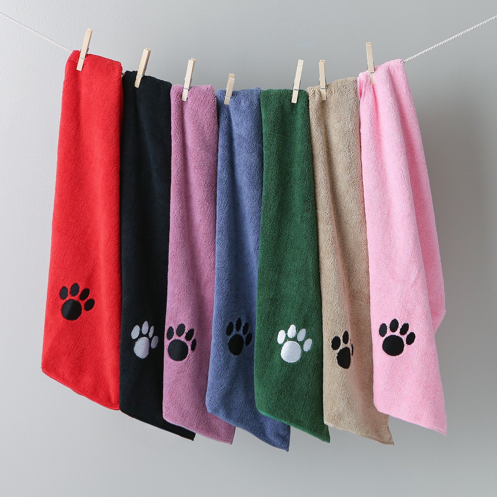 bone dry small pet towel set 3 pack embroidered paw, hunter green, 15x30"
