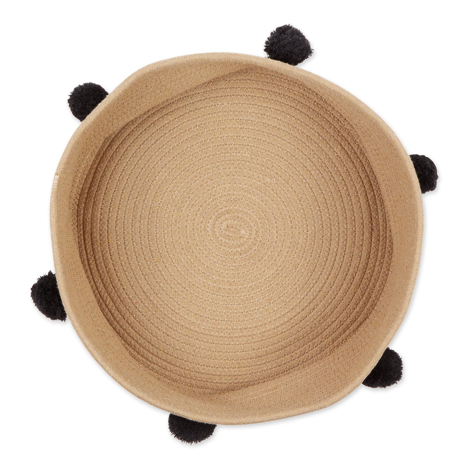 cotton pet storage basket, pom poms, beige/black 15.75x6.25"
