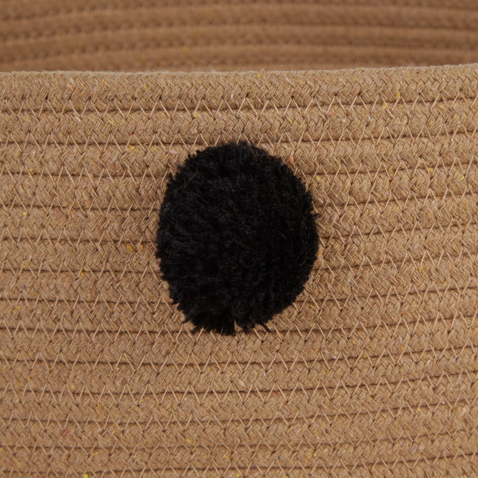 cotton pet storage basket, pom poms, beige/black 15.75x6.25"