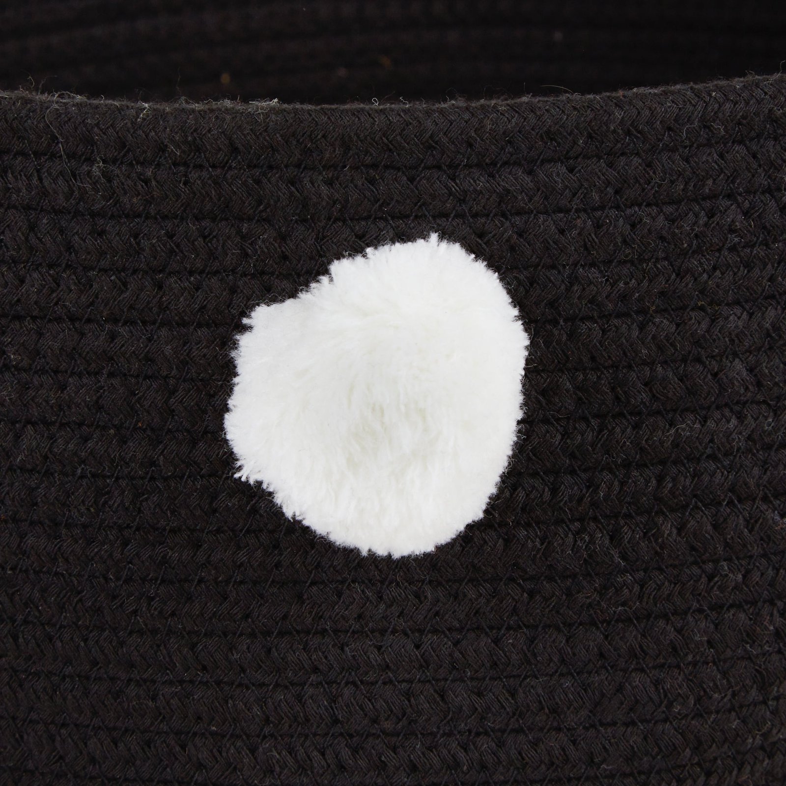 cotton pet storage basket, pom poms, black/white 15.75x6.25"
