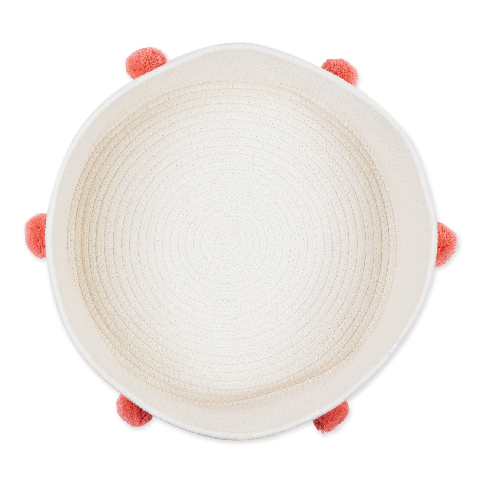 cotton pet storage basket, pom poms, white/pink 15.75x6.25"