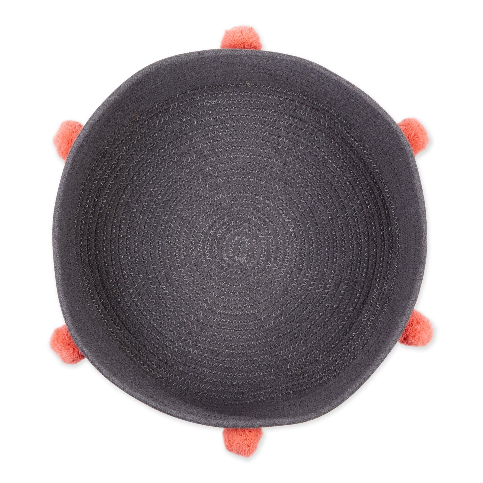 bone dry cotton pet storage basket, pom poms, dark gray/pink 15.75x6.25"