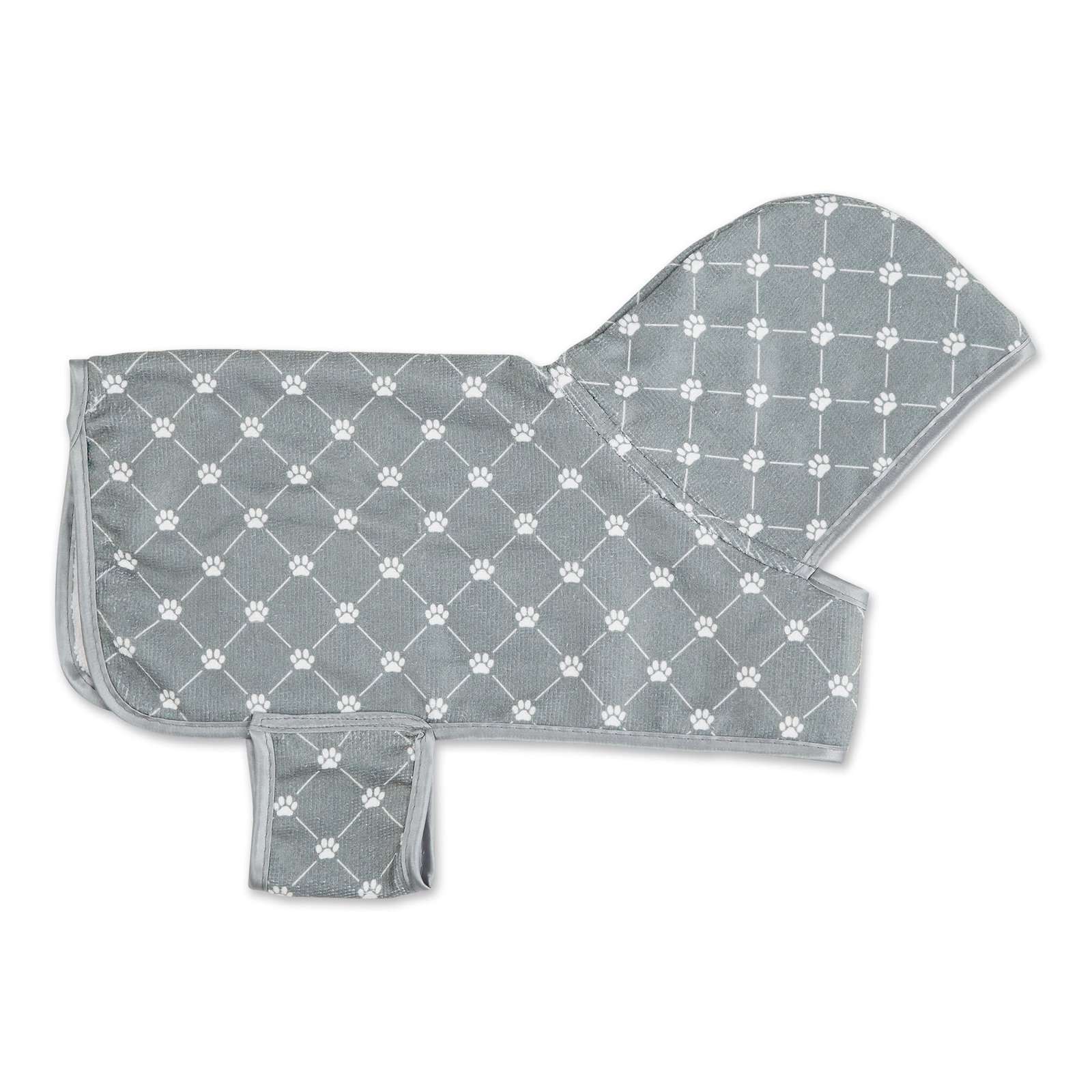 microfiber pet robe, trellis paw print gray x small up to 10 lbs
