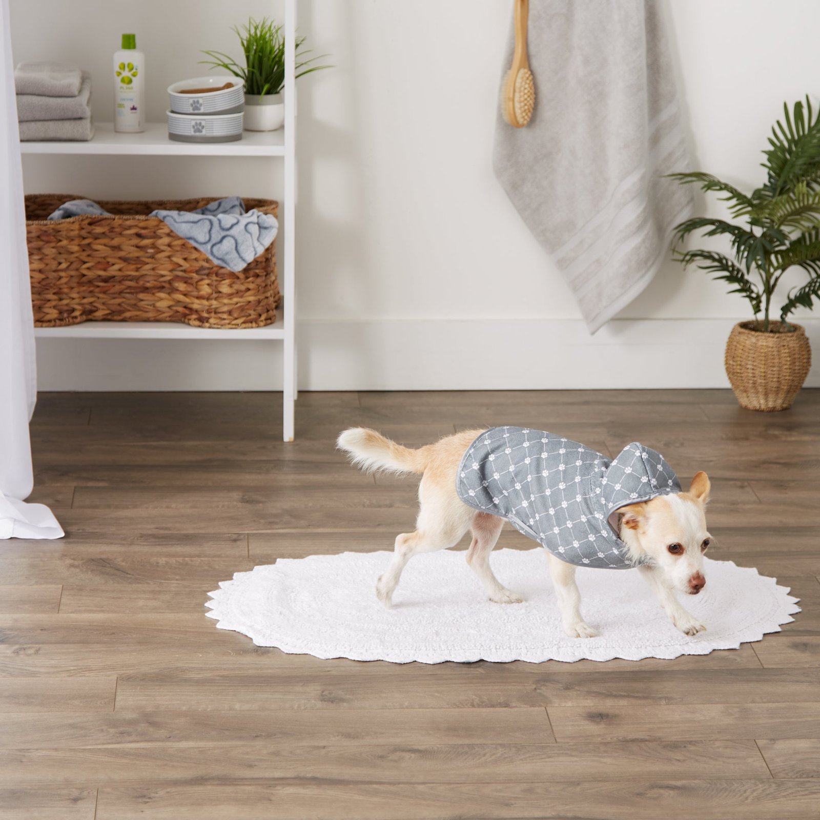 microfiber pet robe, trellis paw print gray x small up to 10 lbs