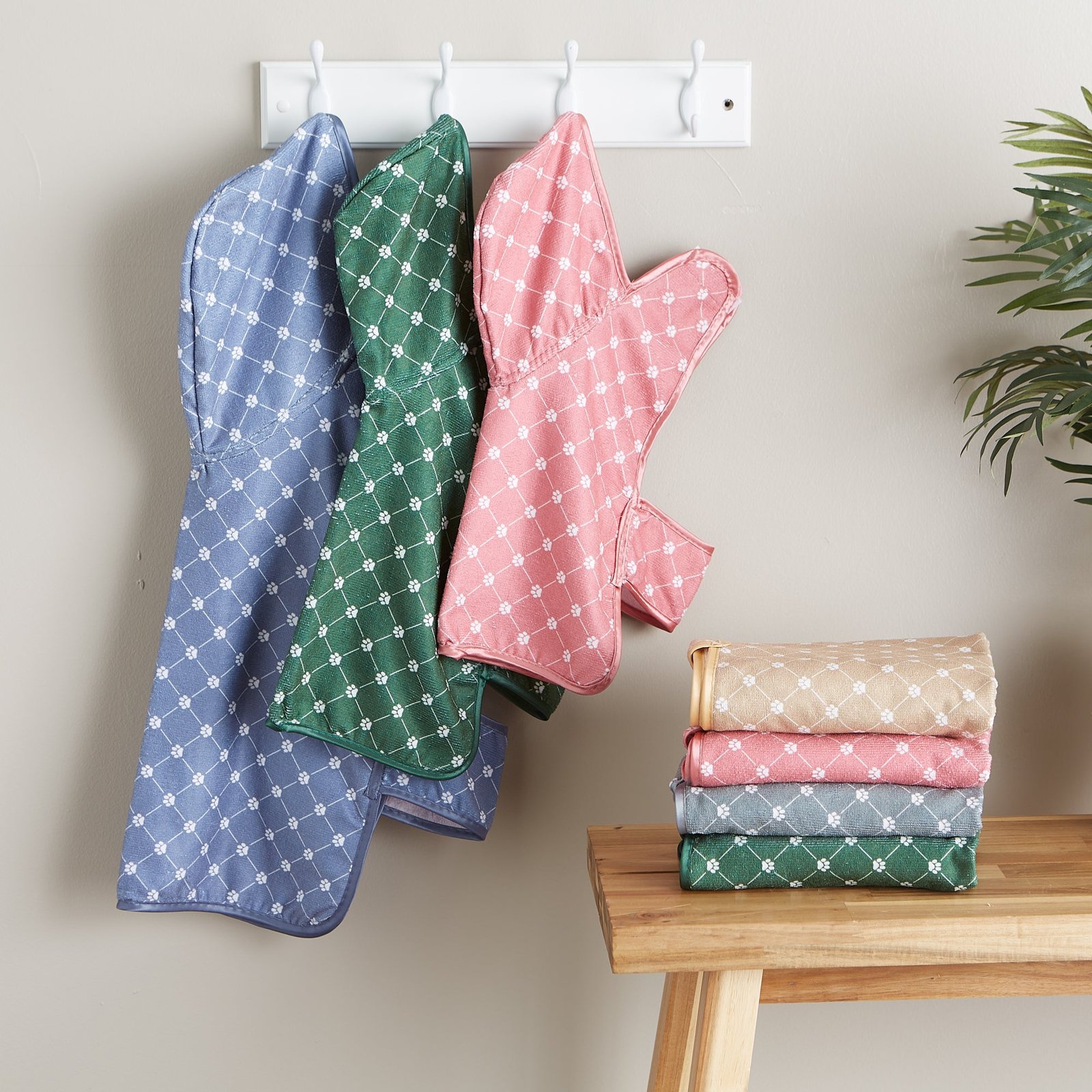 microfiber pet robe, trellis paw print hunter green x small, up to 10 lbs