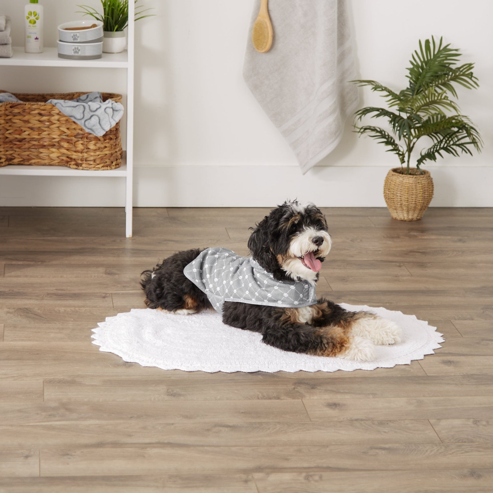 microfiber pet robe, trellis paw print gray small, 10 20 lbs