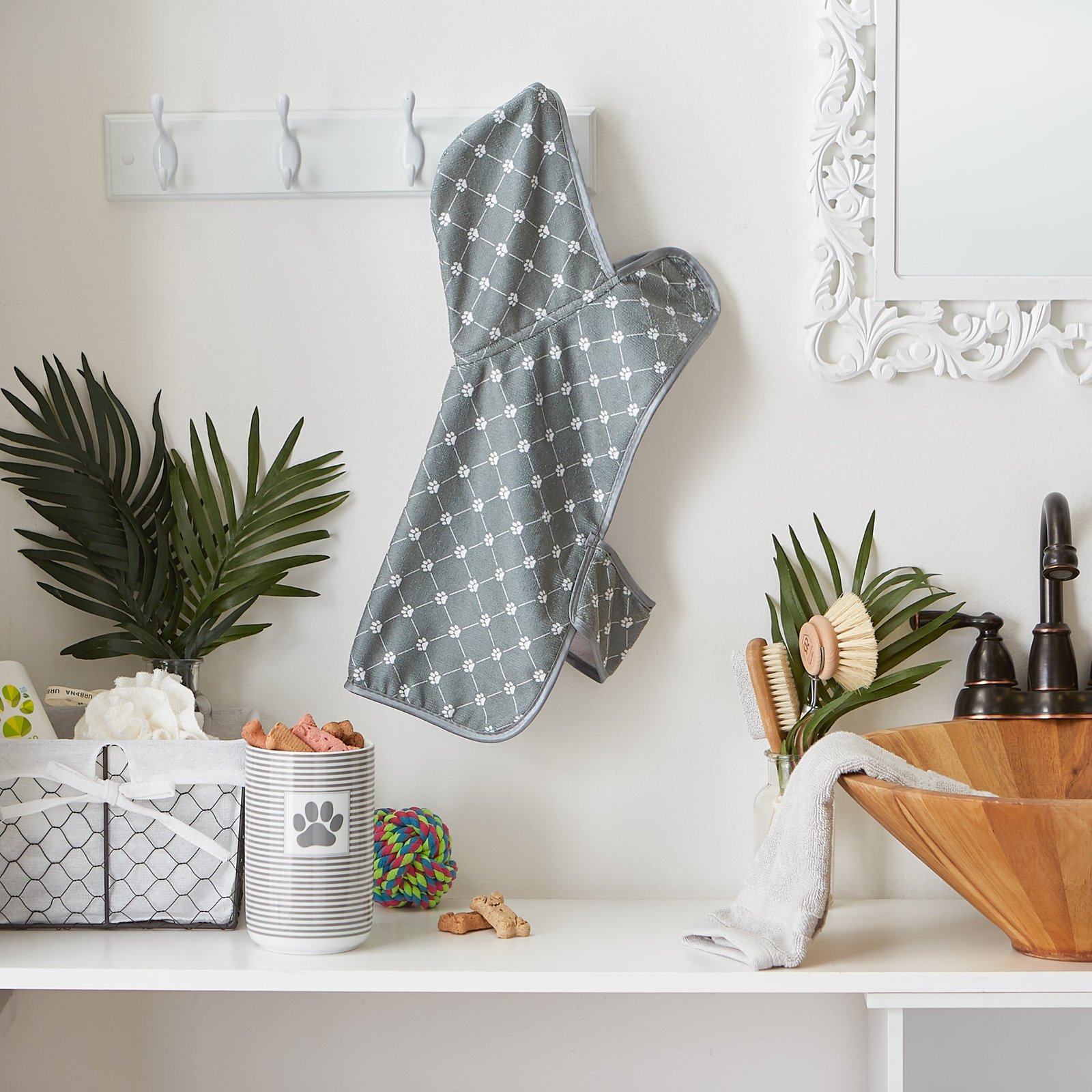 microfiber pet robe, trellis paw print gray small, 10 20 lbs