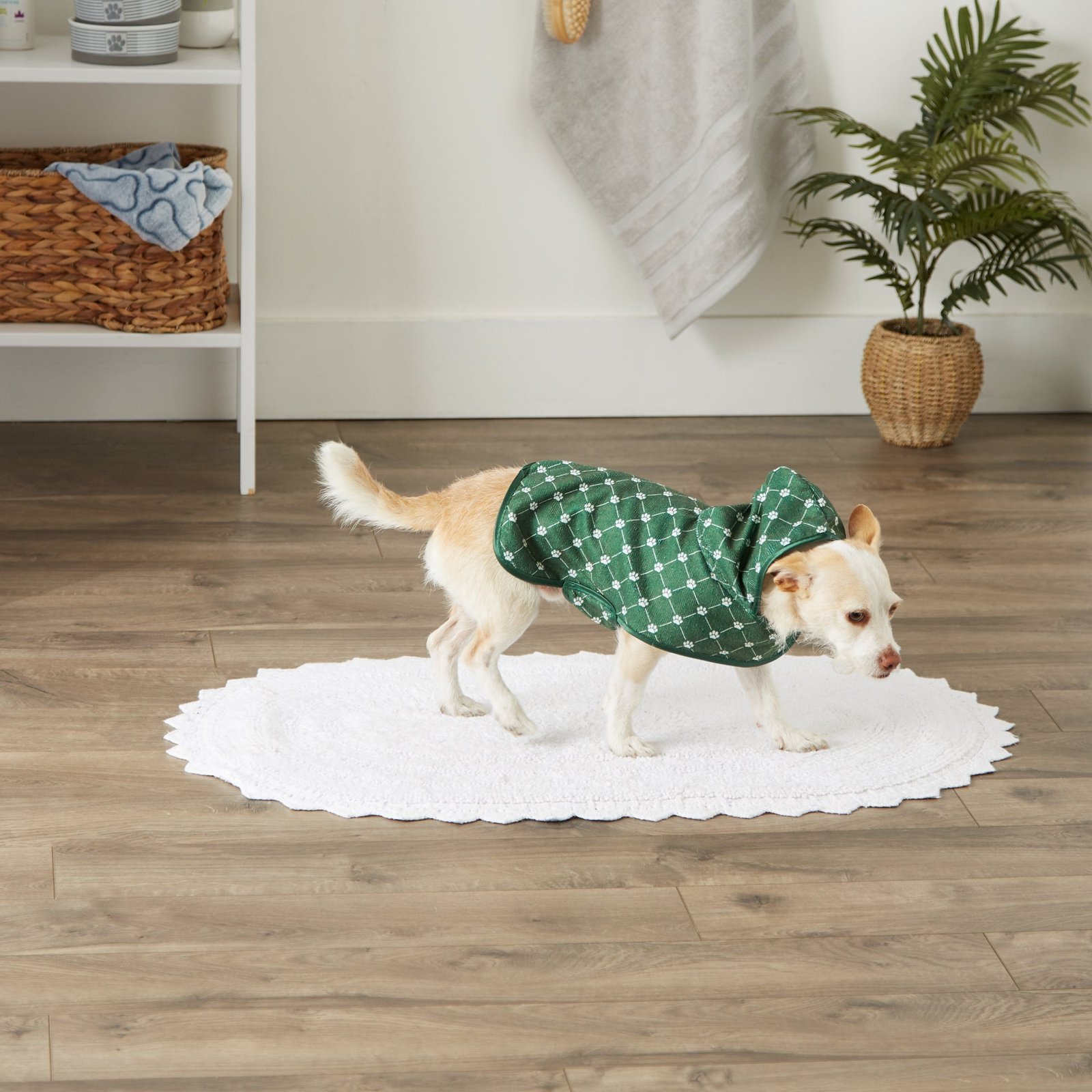 microfiber pet robe, trellis paw print hunter green x small, up to 10 lbs
