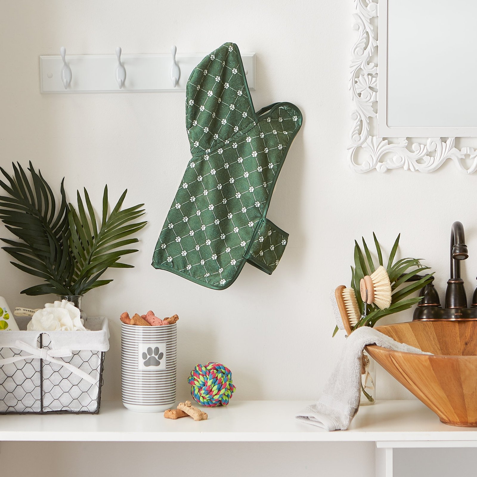 microfiber pet robe, trellis paw print hunter green x small, up to 10 lbs