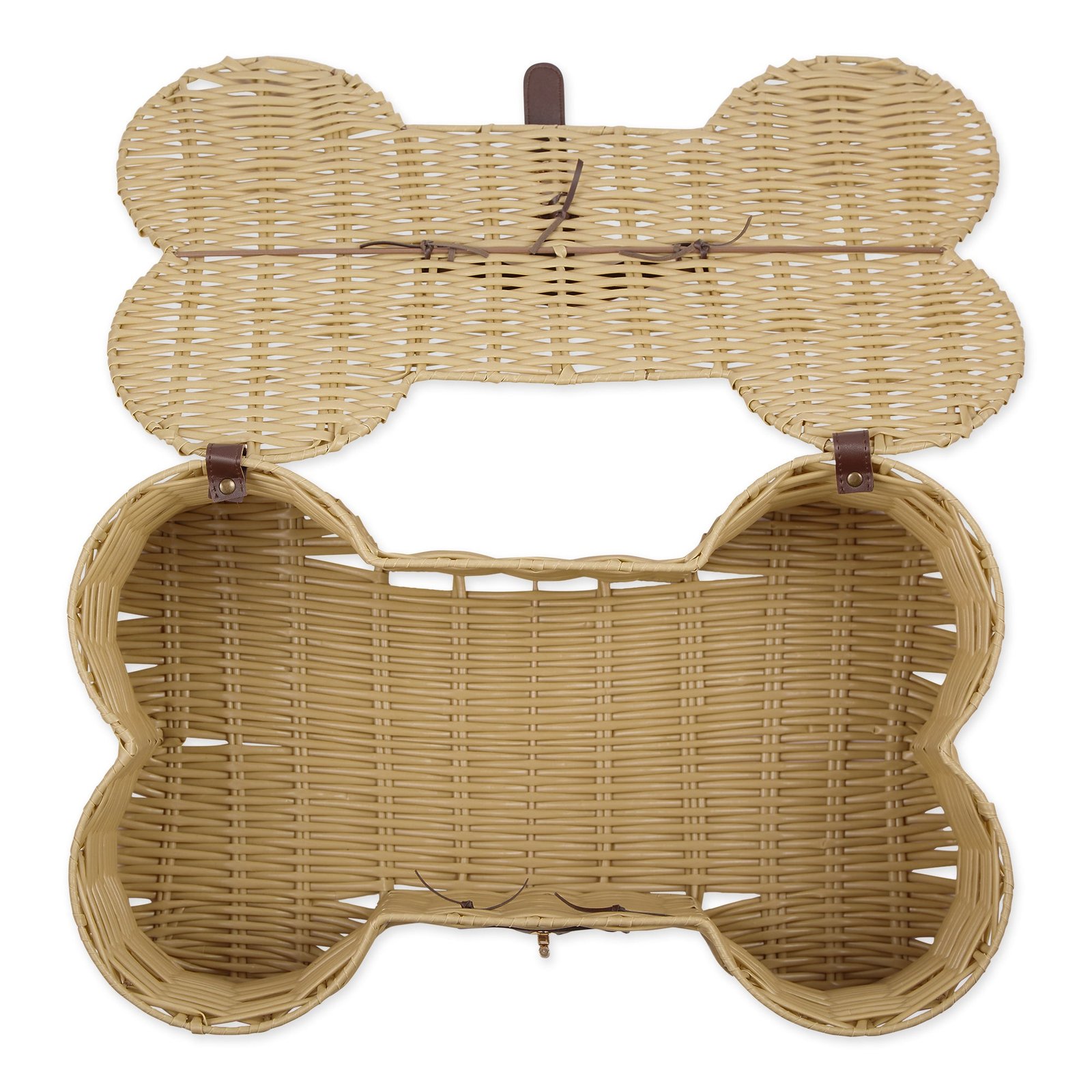 bone dry pet toy storage basket, bone shaped, beige 21x13x8"