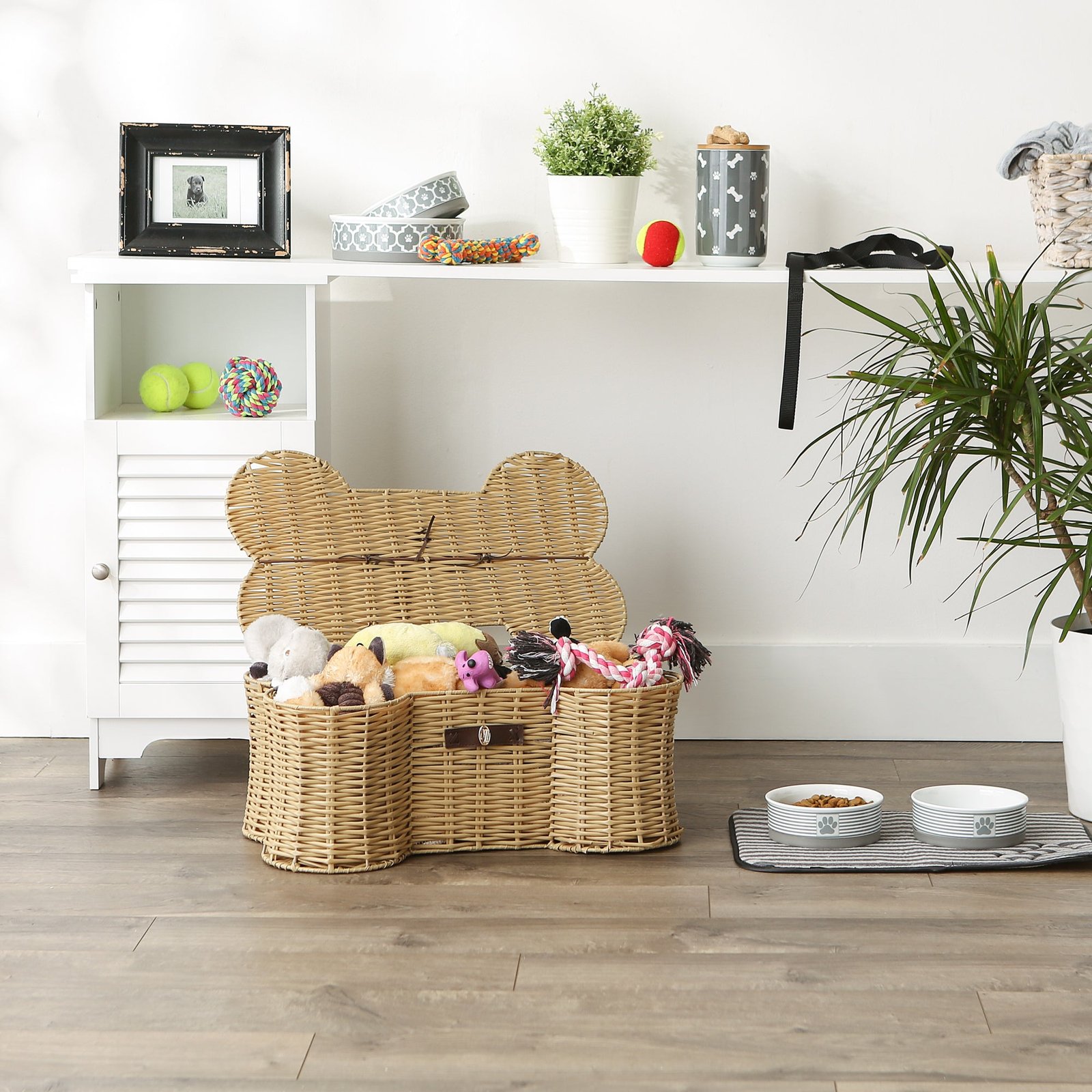 bone dry pet toy storage basket, bone shaped, beige 21x13x8"