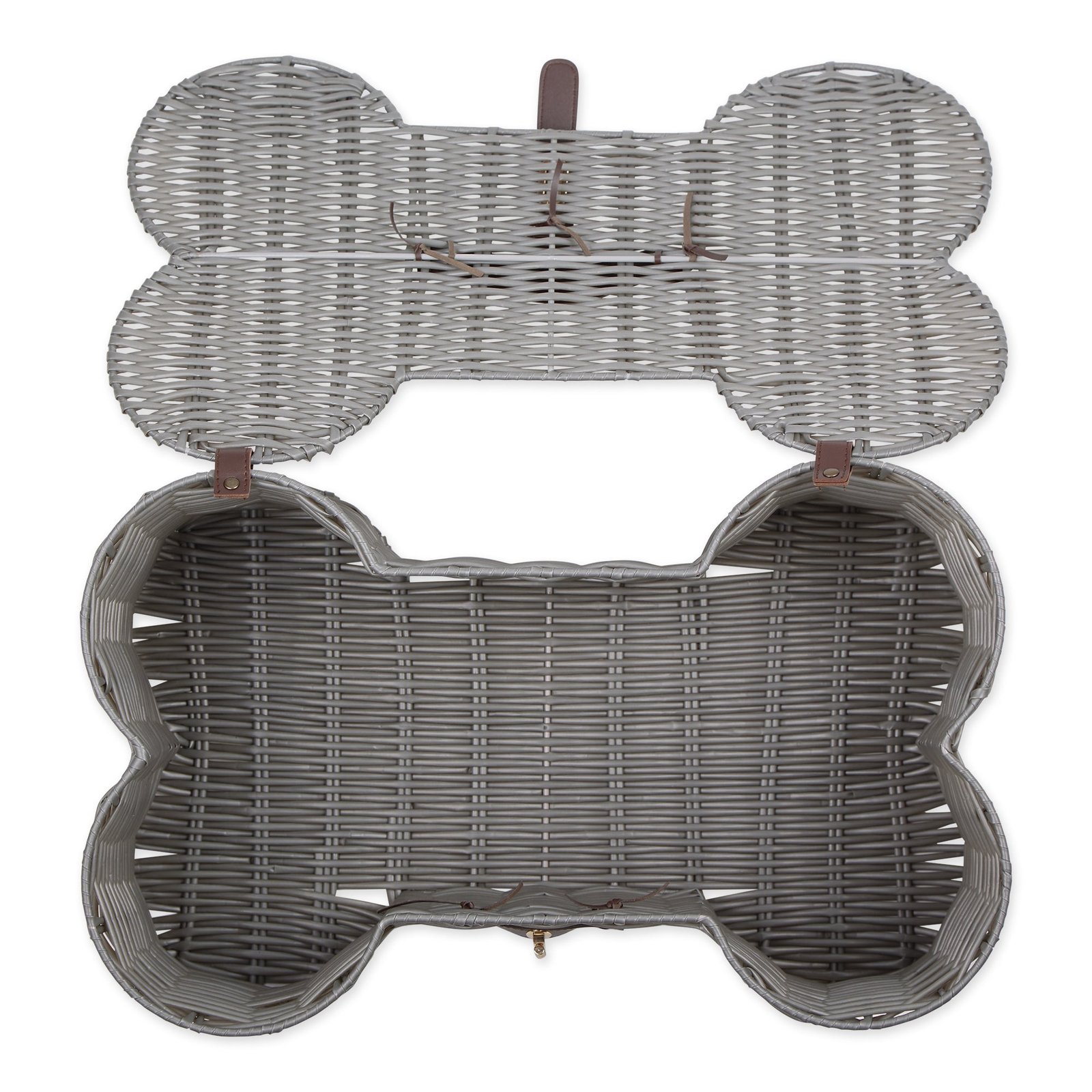 bone dry pet toy storage basket, bone shaped, gray, large 24x15x9"