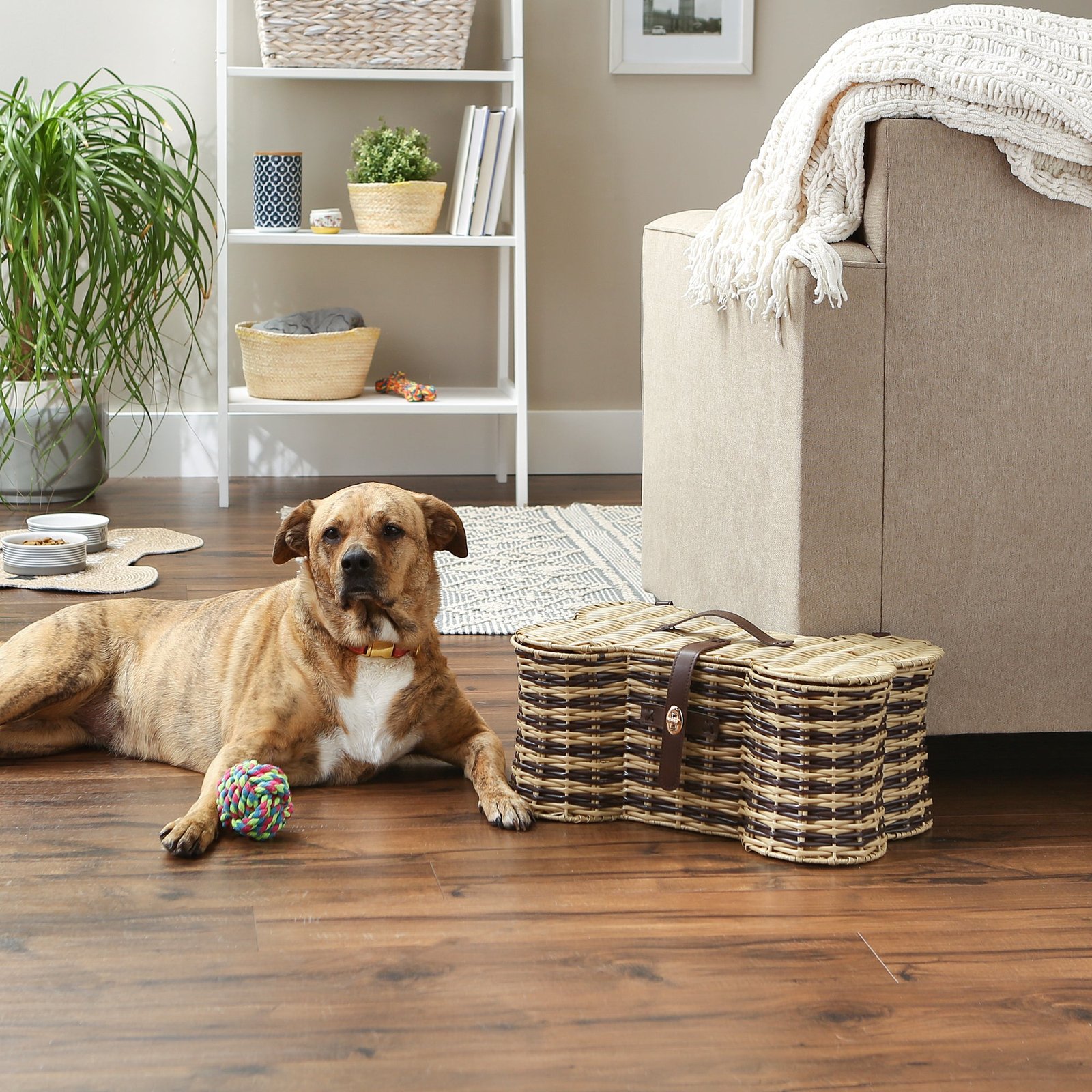 stripe bone shape toy basket small 17.5x11x7.5