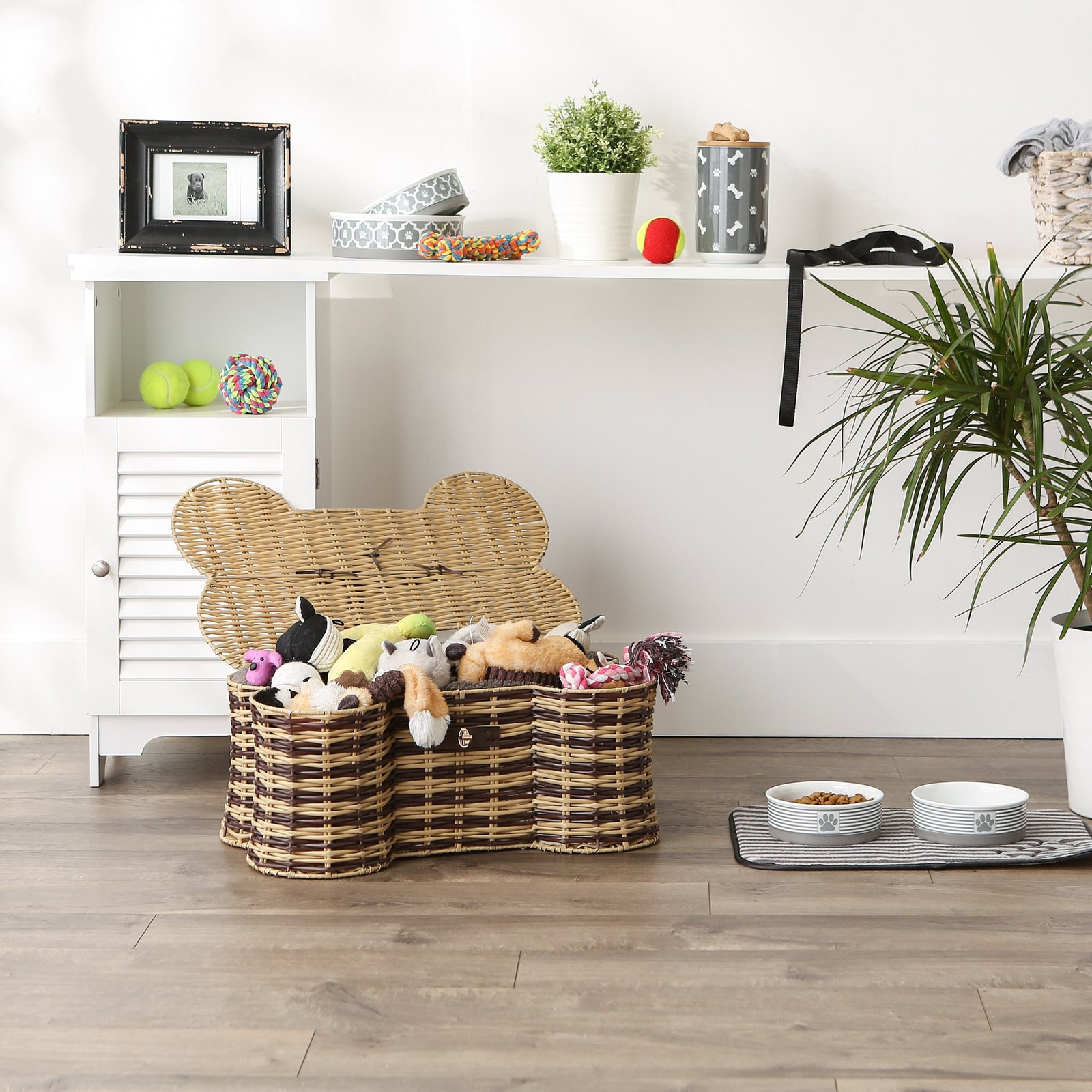 stripe bone shape toy basket medium 21x13x8