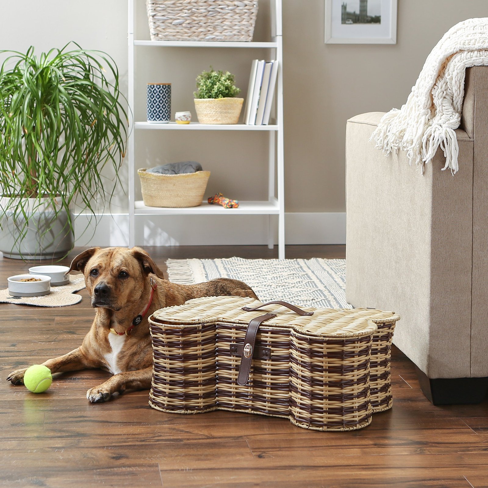 stripe bone shape toy basket medium 21x13x8