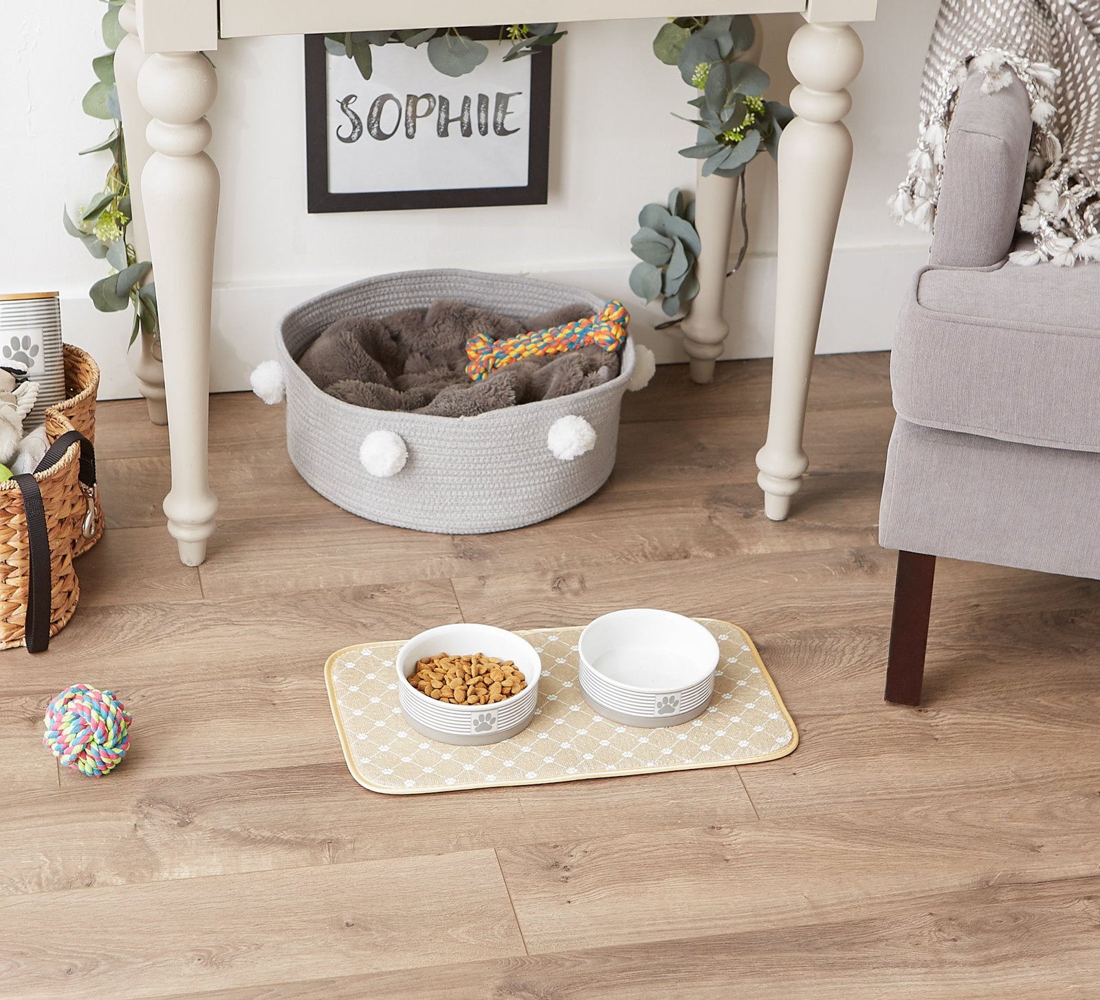 taupe printed trellis paw pet mat small