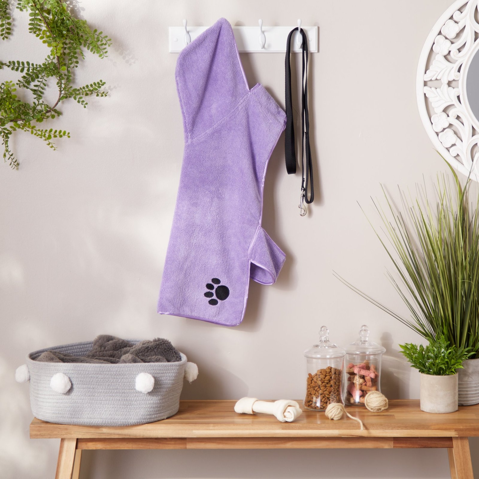 bone dry terry microfiber pet robe, embroidered paw print lavender large, 35 50 lbs