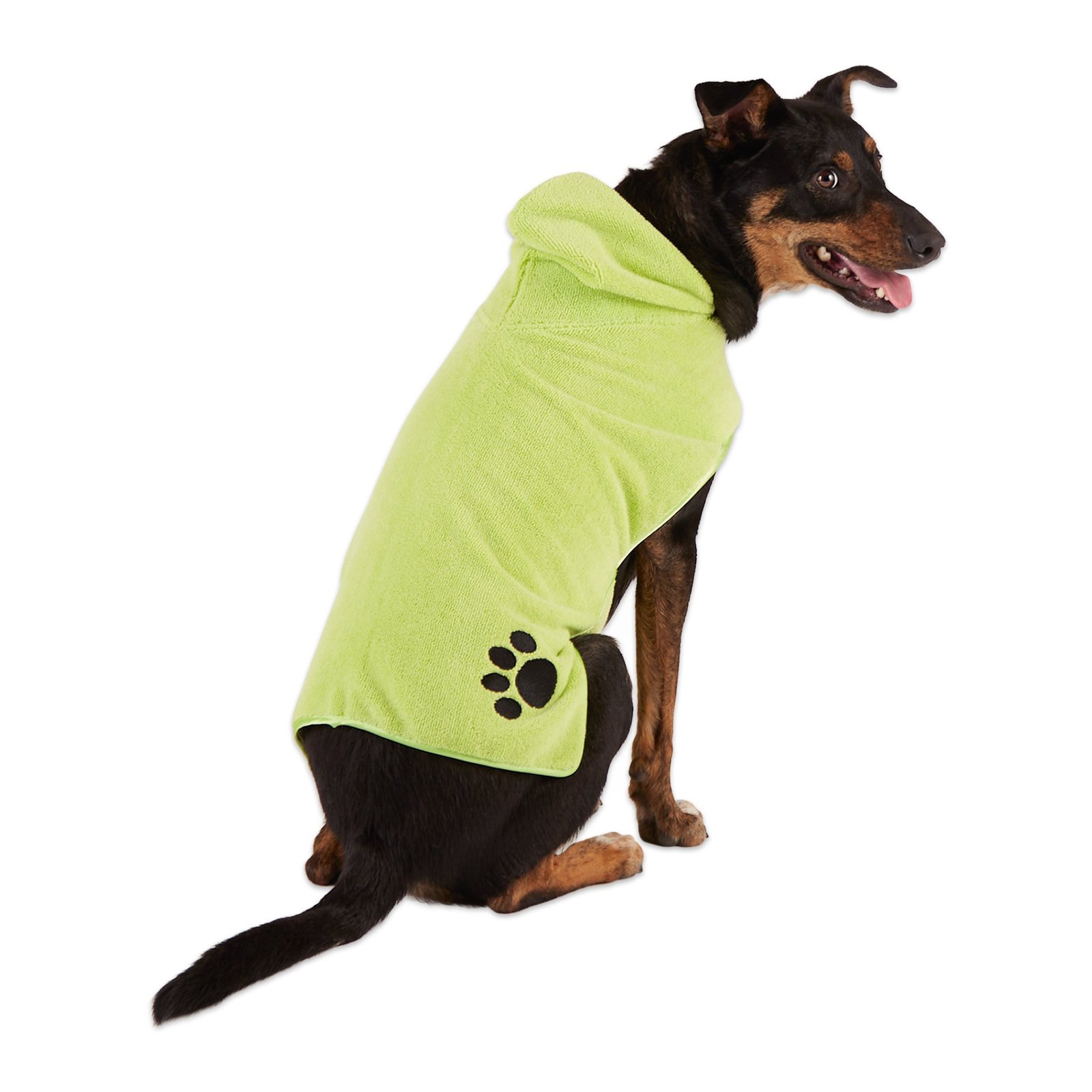 bone dry terry microfiber pet robe, embroidered paw print lettuce green medium, 20 35 lbs