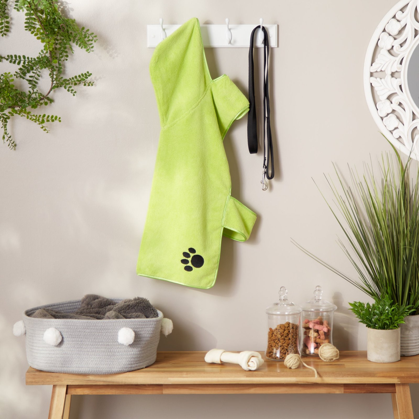bone dry terry microfiber pet robe, embroidered paw print lettuce green large, 35 50 lbs