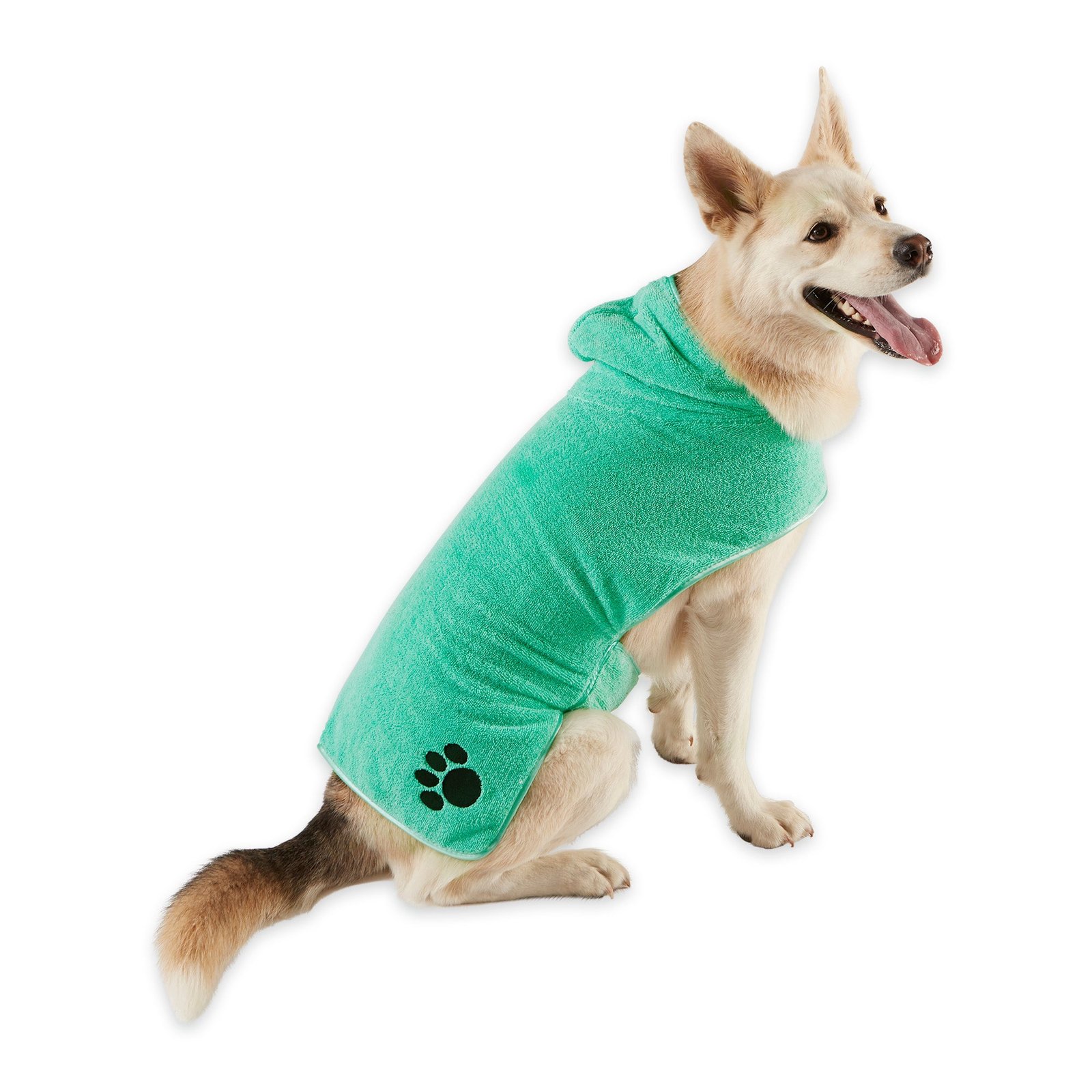 bone dry terry microfiber pet robe, embroidered paw print aqua large, 35 50 lbs