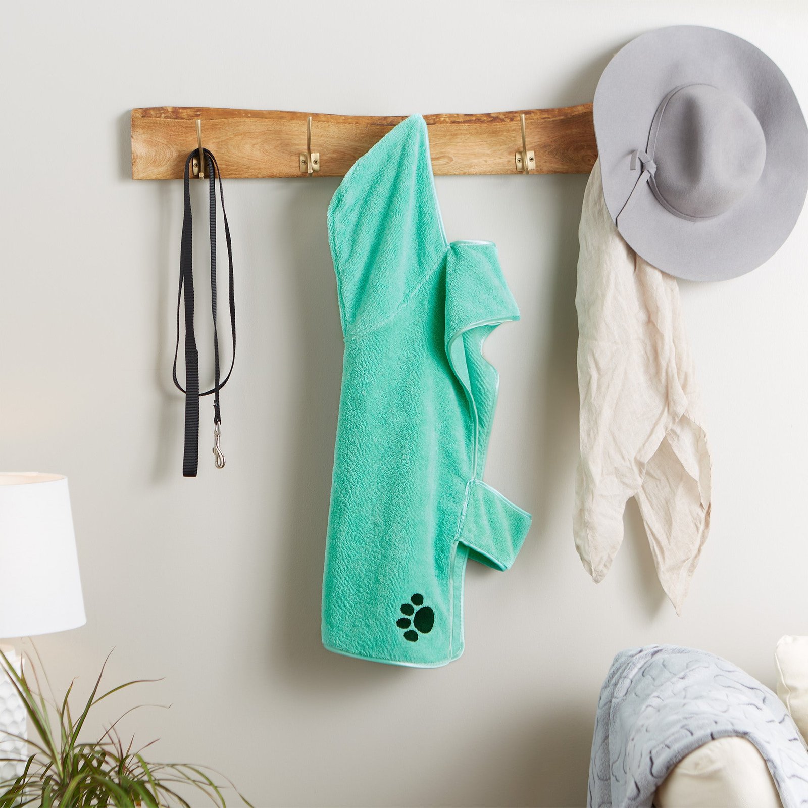 bone dry terry microfiber pet robe, embroidered paw print aqua large, 35 50 lbs