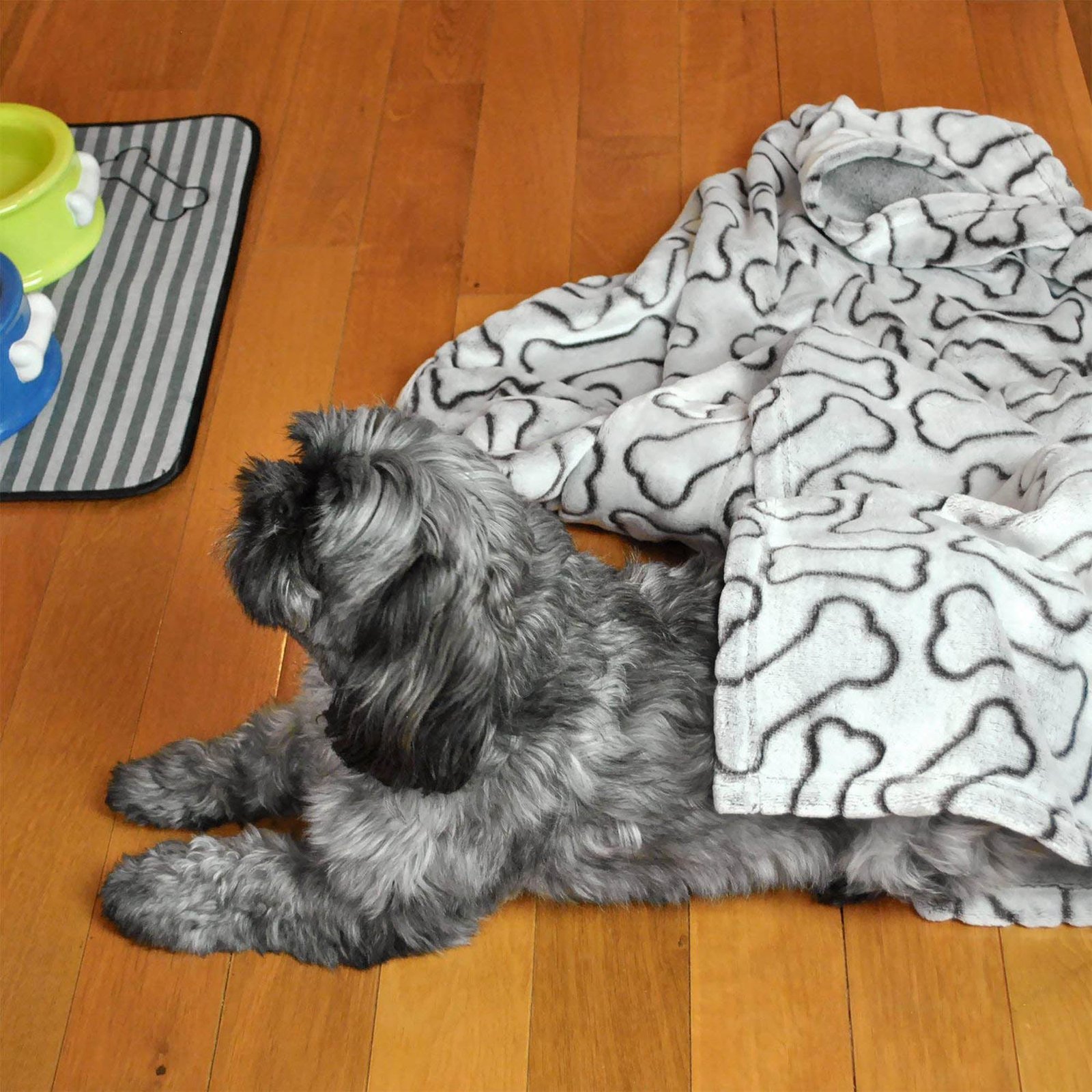 bone dry fleece pet blanket, embossed bone print, taupe 36x48"