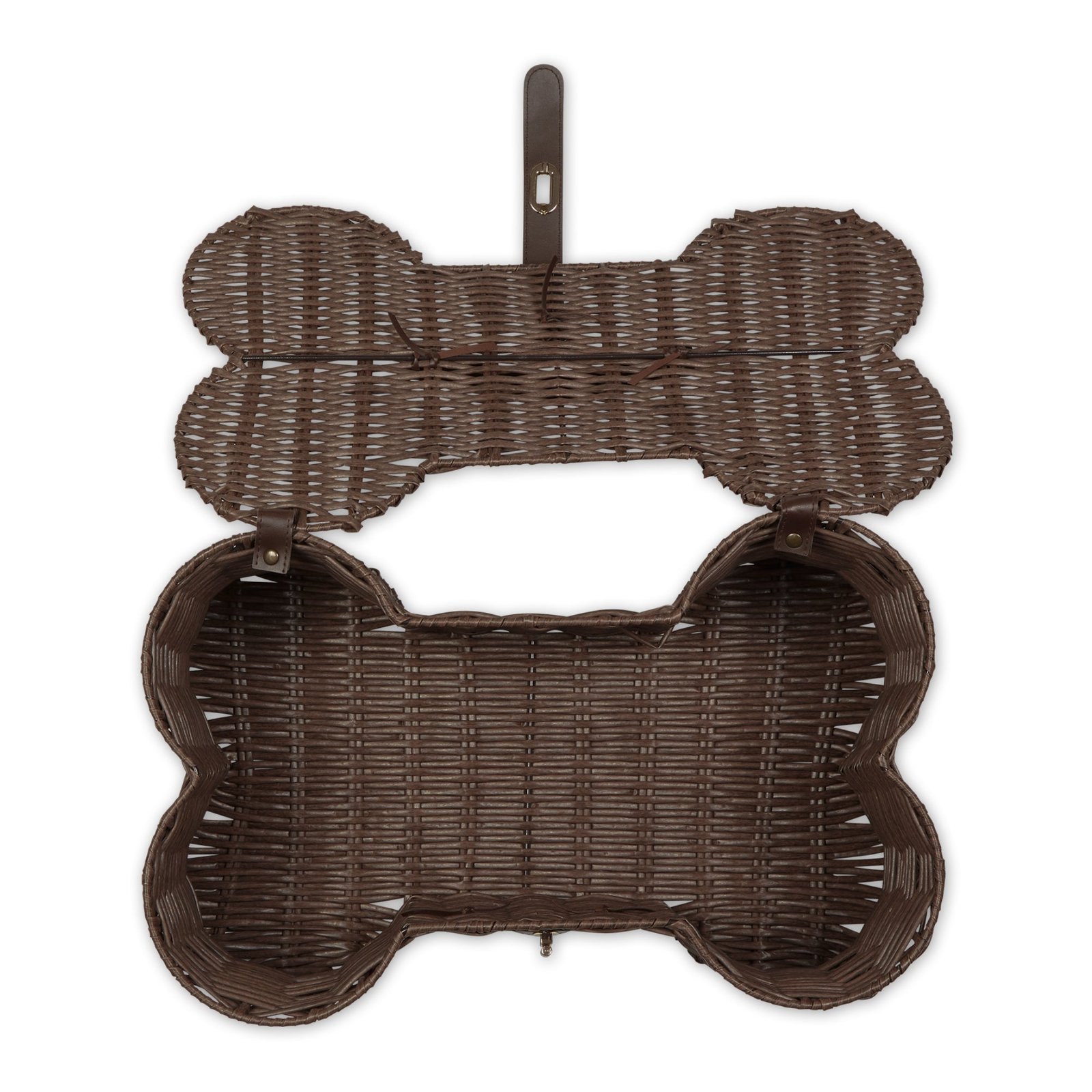 bone dry pet toy storage basket, bone shaped, brown, small 17.5x11x7.5"