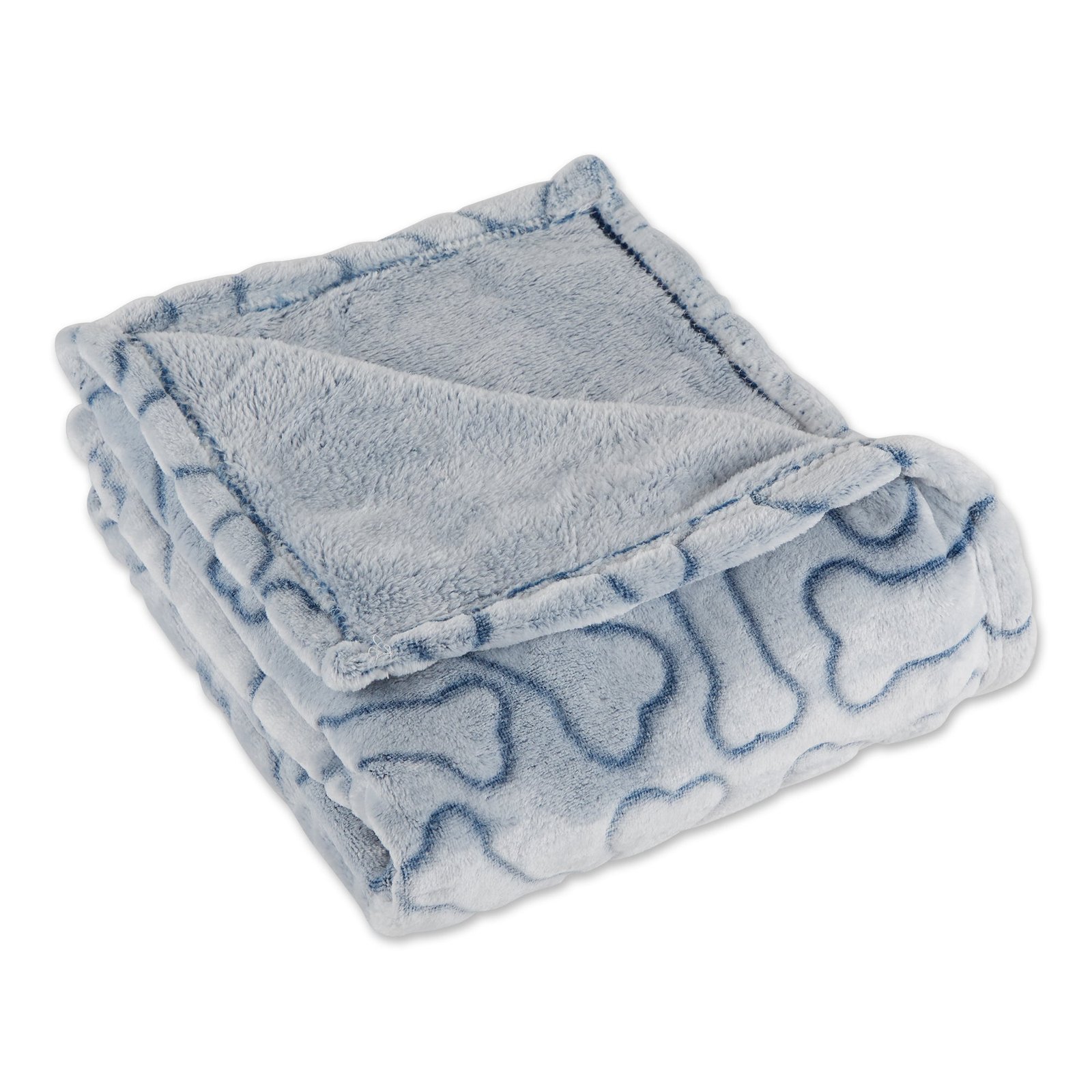 bone dry fleece pet blanket, embossed bone print, navy 36x48"