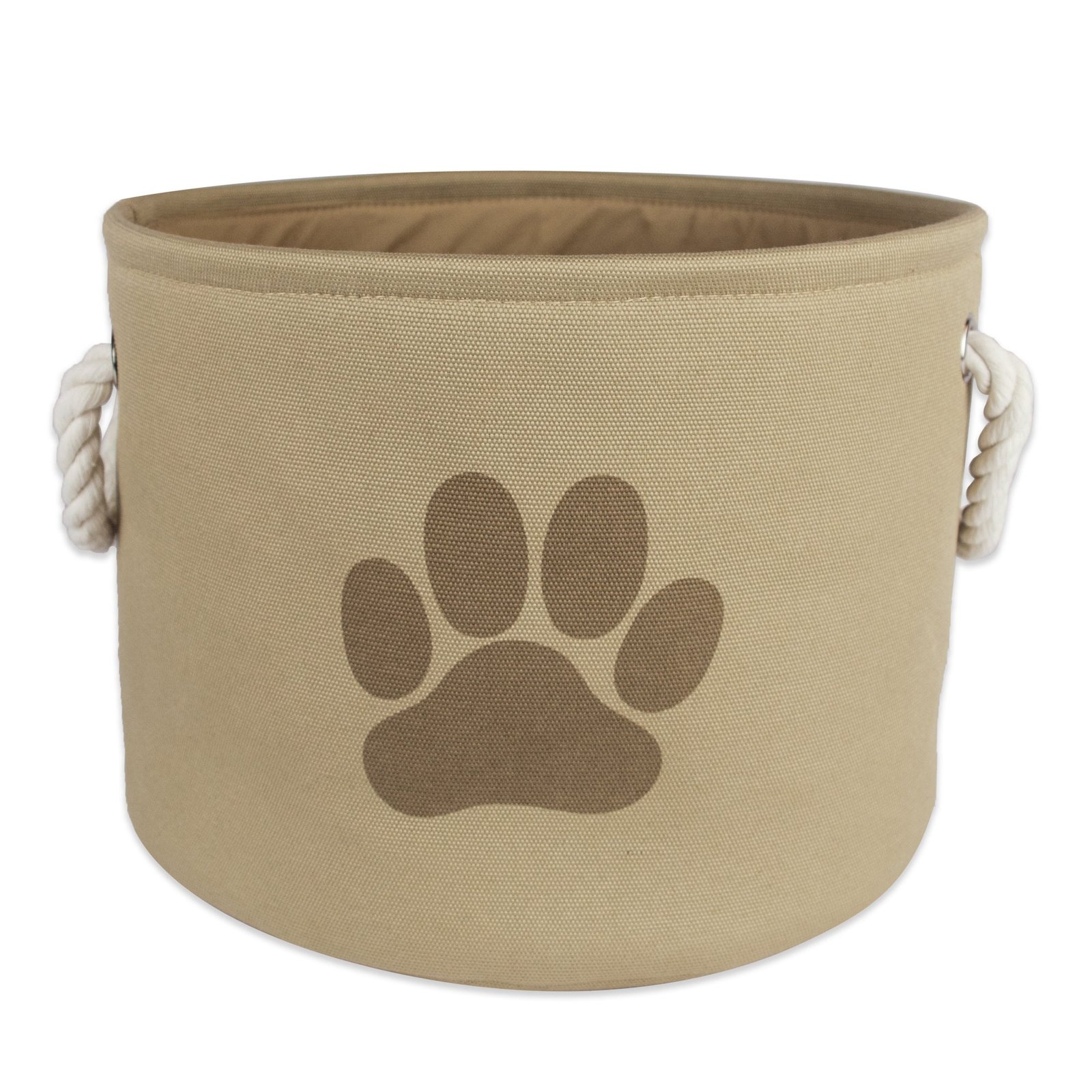 bone dry collapsible pet storage bin, paw print, taupe, small round 12x9"
