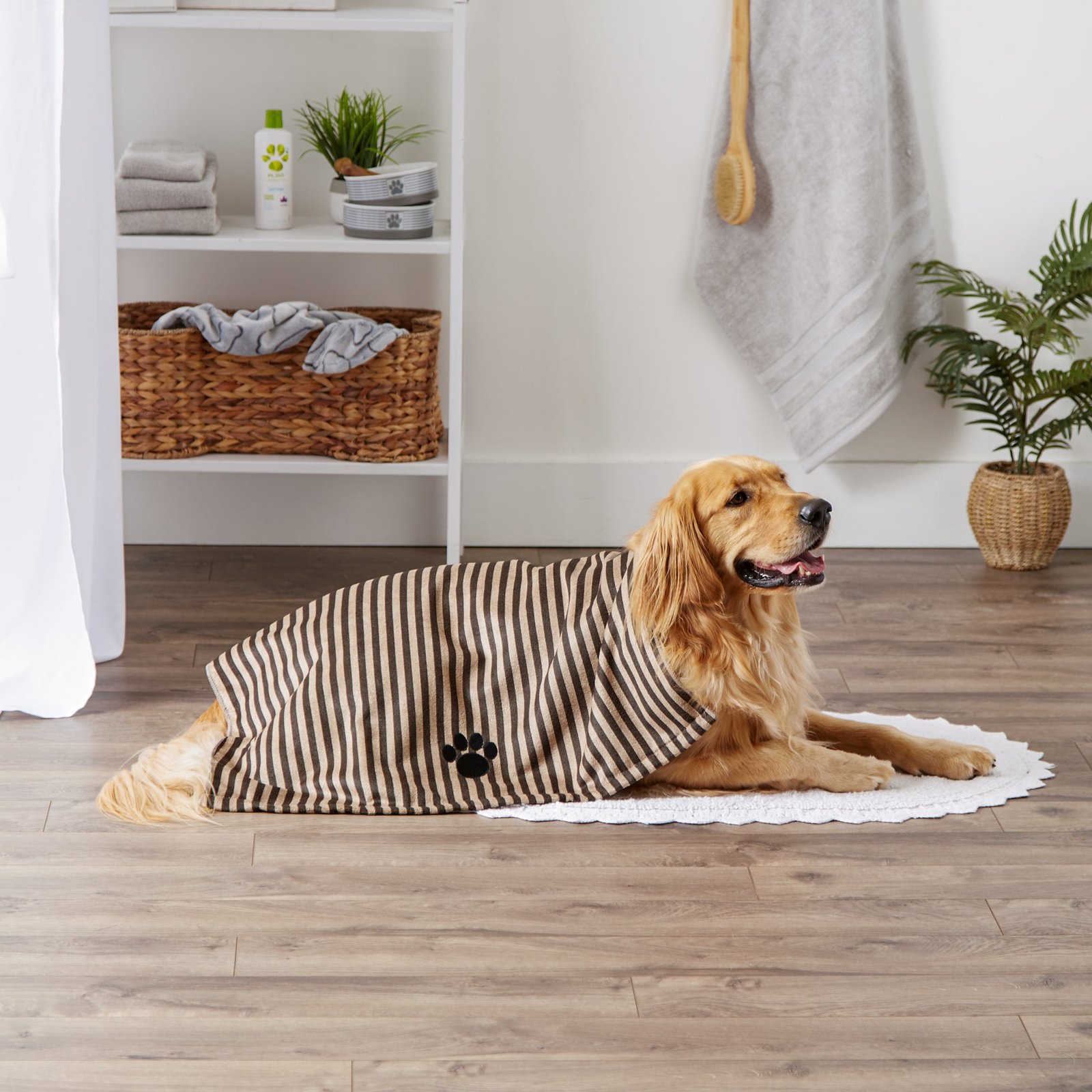 bone dry stripe pet towel, absorbent microfiber, brown, large 41x23.5"