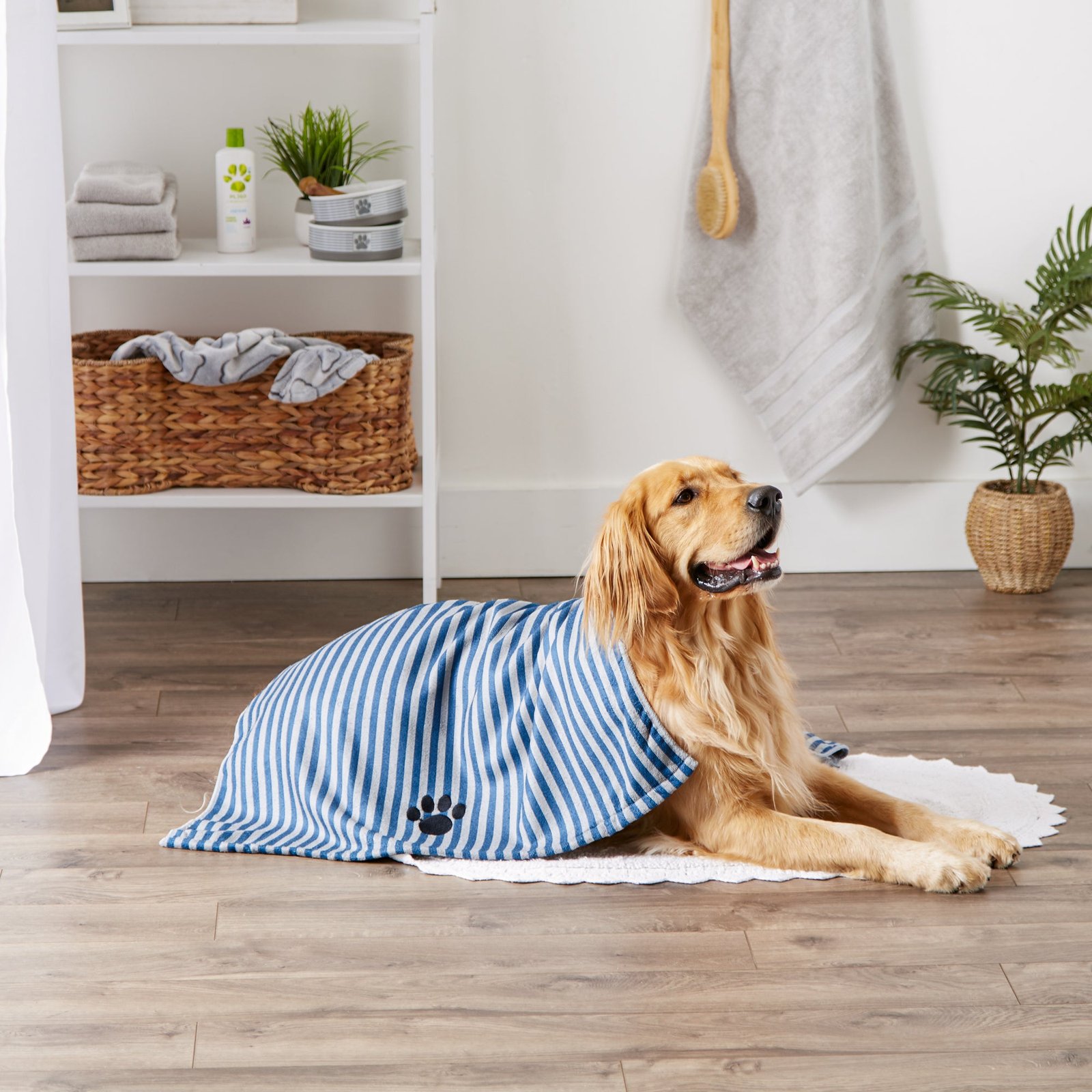 bone dry stripe pet towel, absorbent microfiber, navy, large 41x23.5"