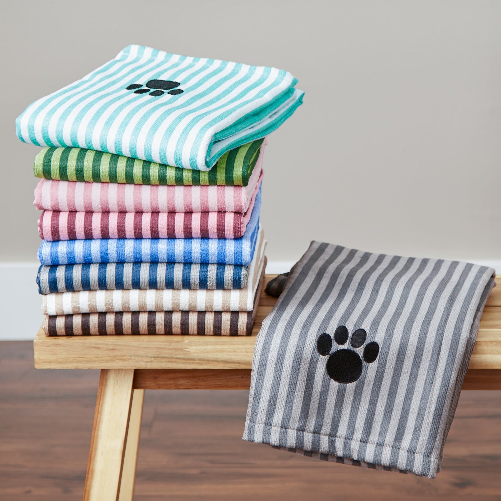 bone dry stripe pet towel, absorbent microfiber, navy, large 41x23.5"