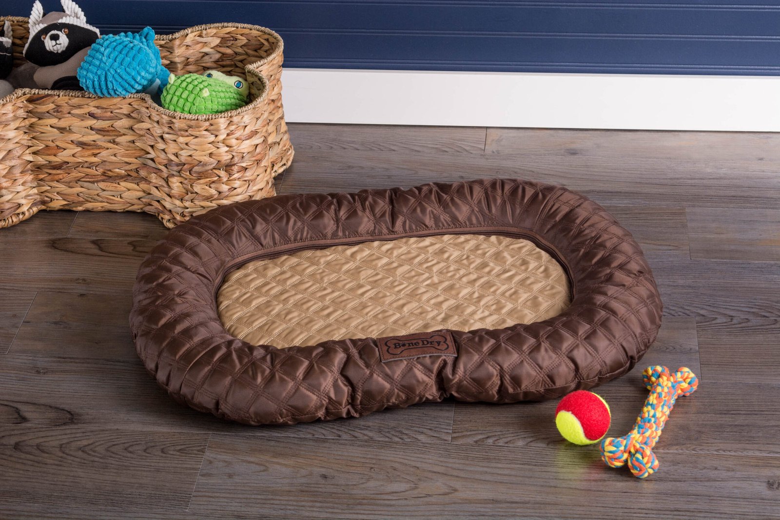 bone dry pet bed/mat, quilted border cushion, brown, medium 20x28"