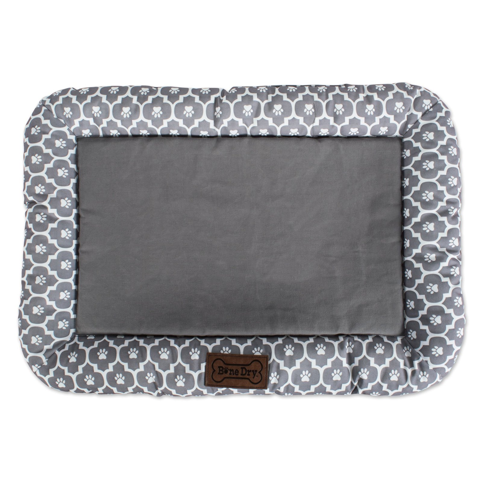 bone dry pet bed/mat, lattice paw print border cushion, gray, medium 20x28"